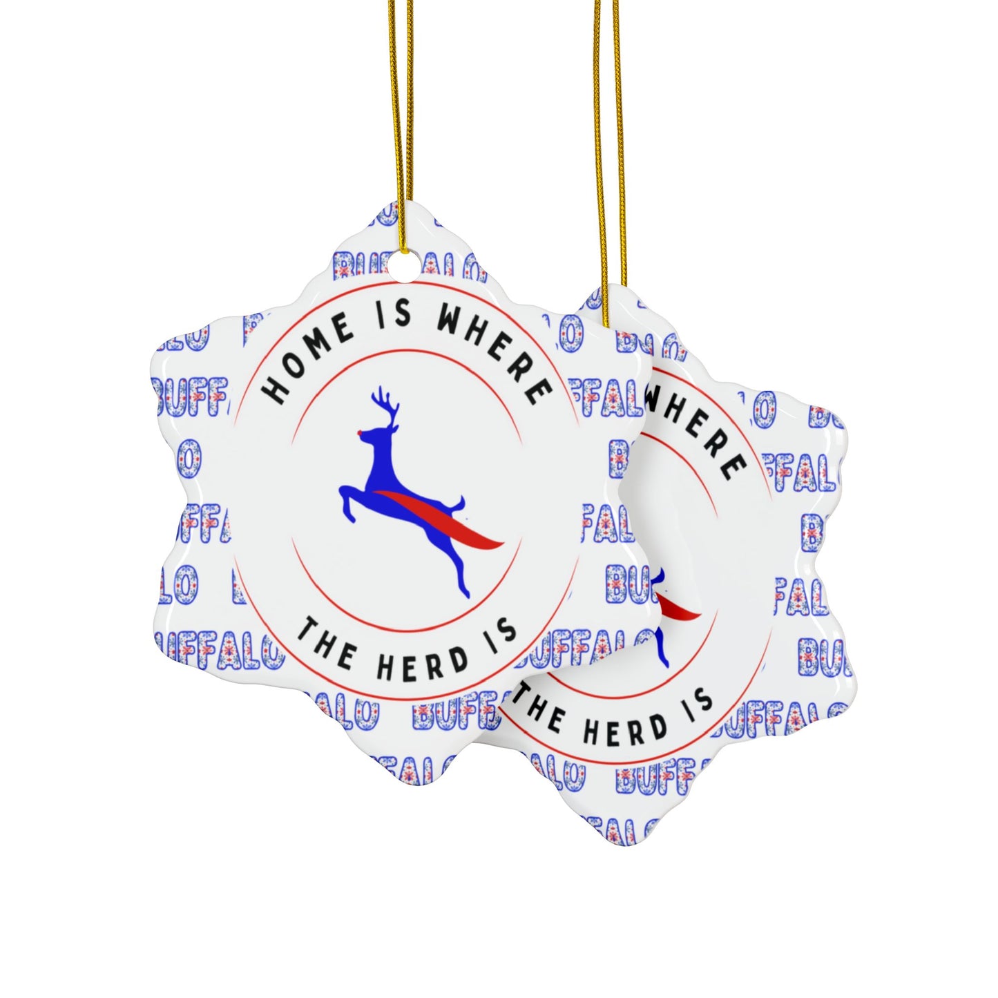 Home is Where the Herd Is! Watercolor Stripe Ceramic Ornament: 2-Side Print, Available in (1pc, 3pcs, 5pcs, 10pcs)
