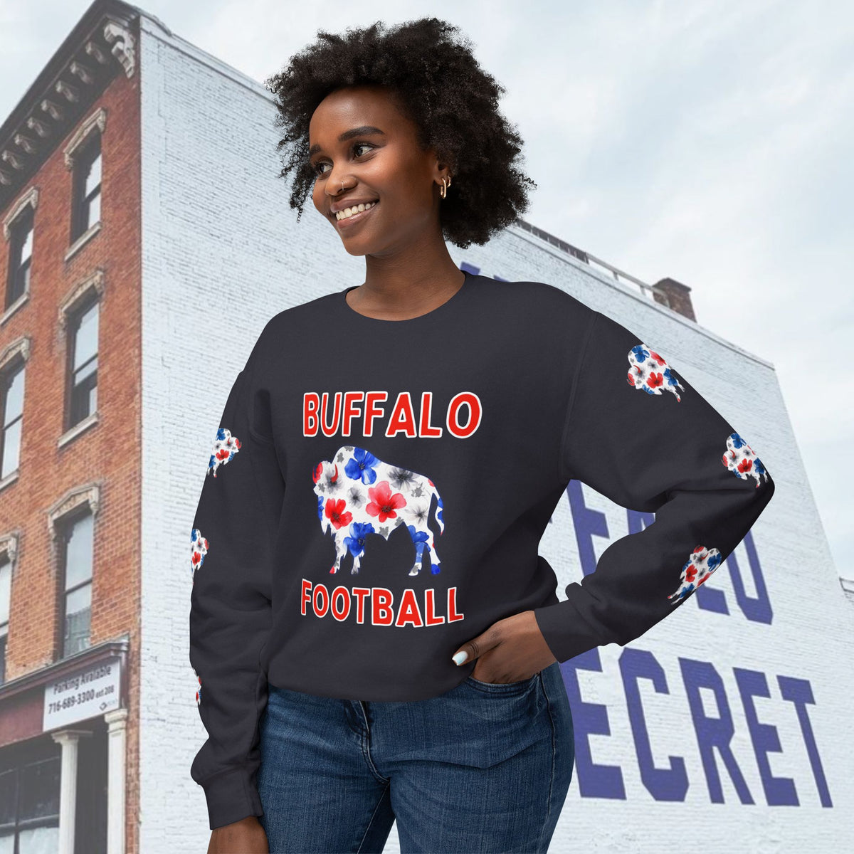 Watercolor Buffalo Football Unisex Lightweight Crewneck Sweatshirt