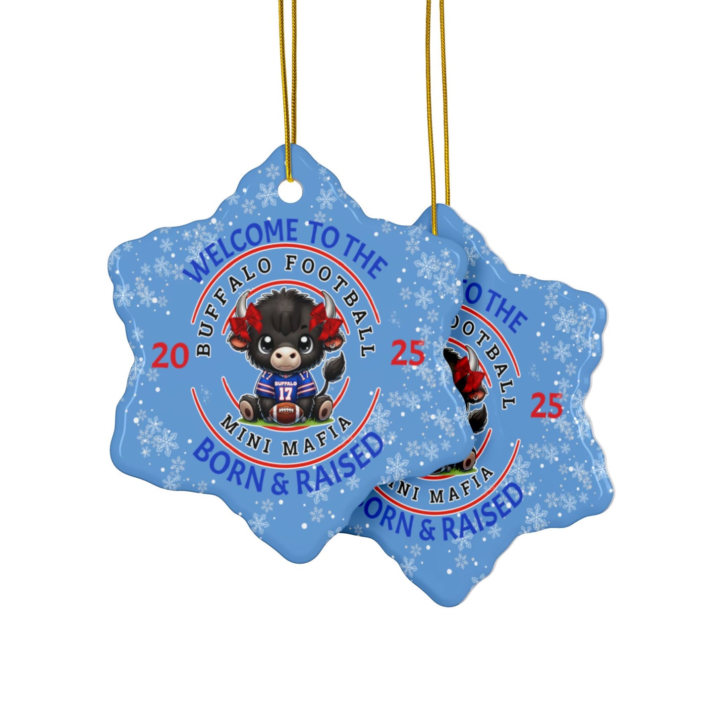 Buffalo Boy Mini Mafia Ceramic Ornament: 2-Side Print, Available in (1pc, 3pcs, 5pcs, 10pcs)