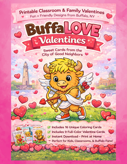 🦬 Buffalo-Themed Valentine Cards – Printable Digital Set for Kids & Classrooms! ❤️