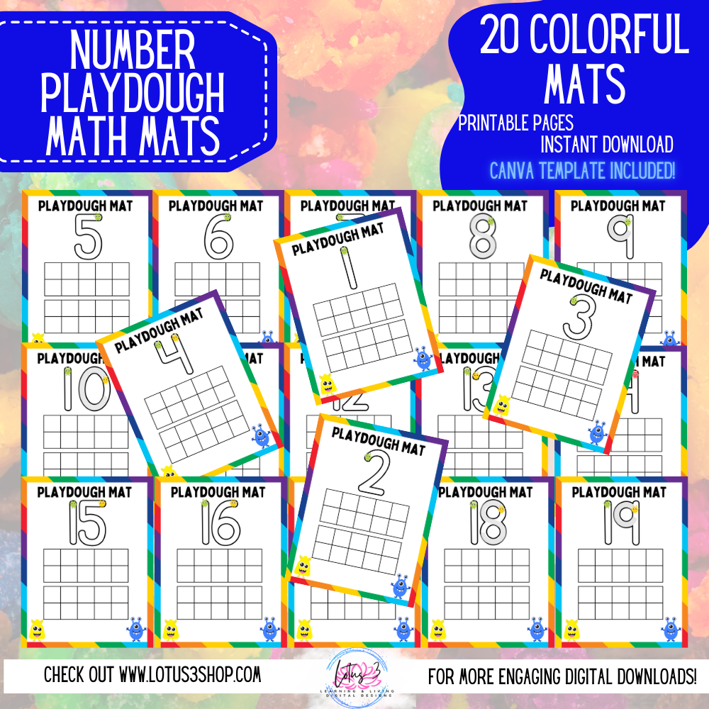 Playdough Mats 1-20 plus free gift and CANVA TEMPLATE