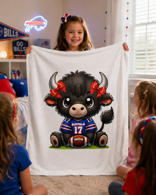 Children’s Buffalo Football Velveteen Blanket – Cozy Comfort for Little Fans with Bows