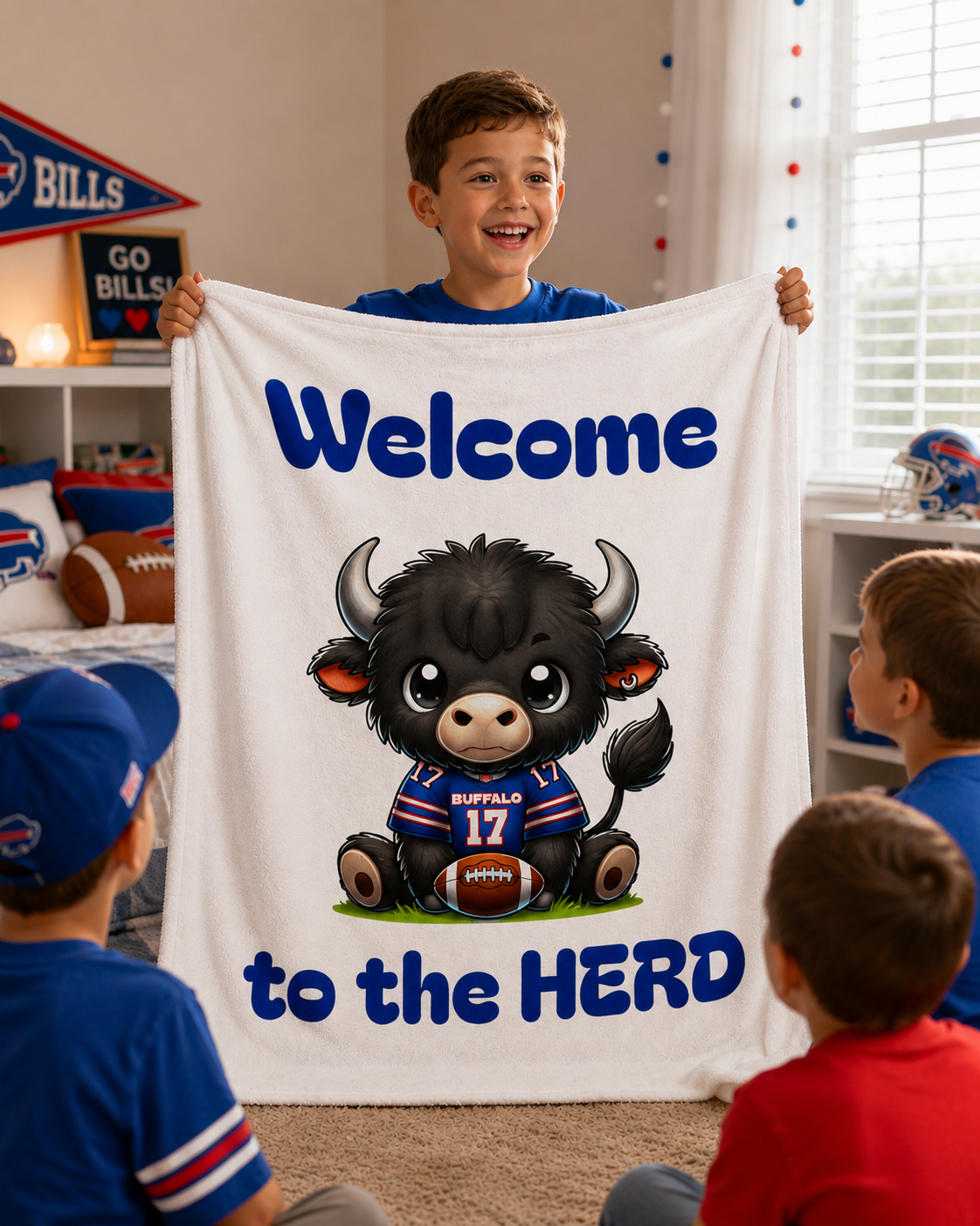 Welcome to the Herd: Children’s Buffalo Football Velveteen Blanket – Cozy Comfort for Little Fans