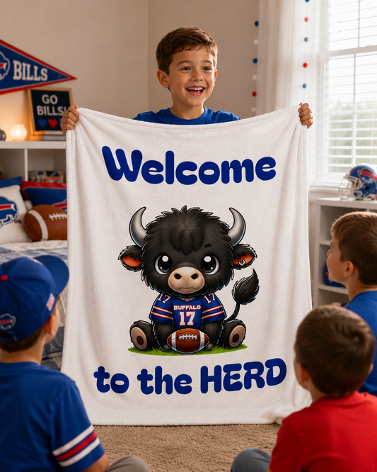 Welcome to the Herd: Children’s Buffalo Football Velveteen Blanket – Cozy Comfort for Little Fans