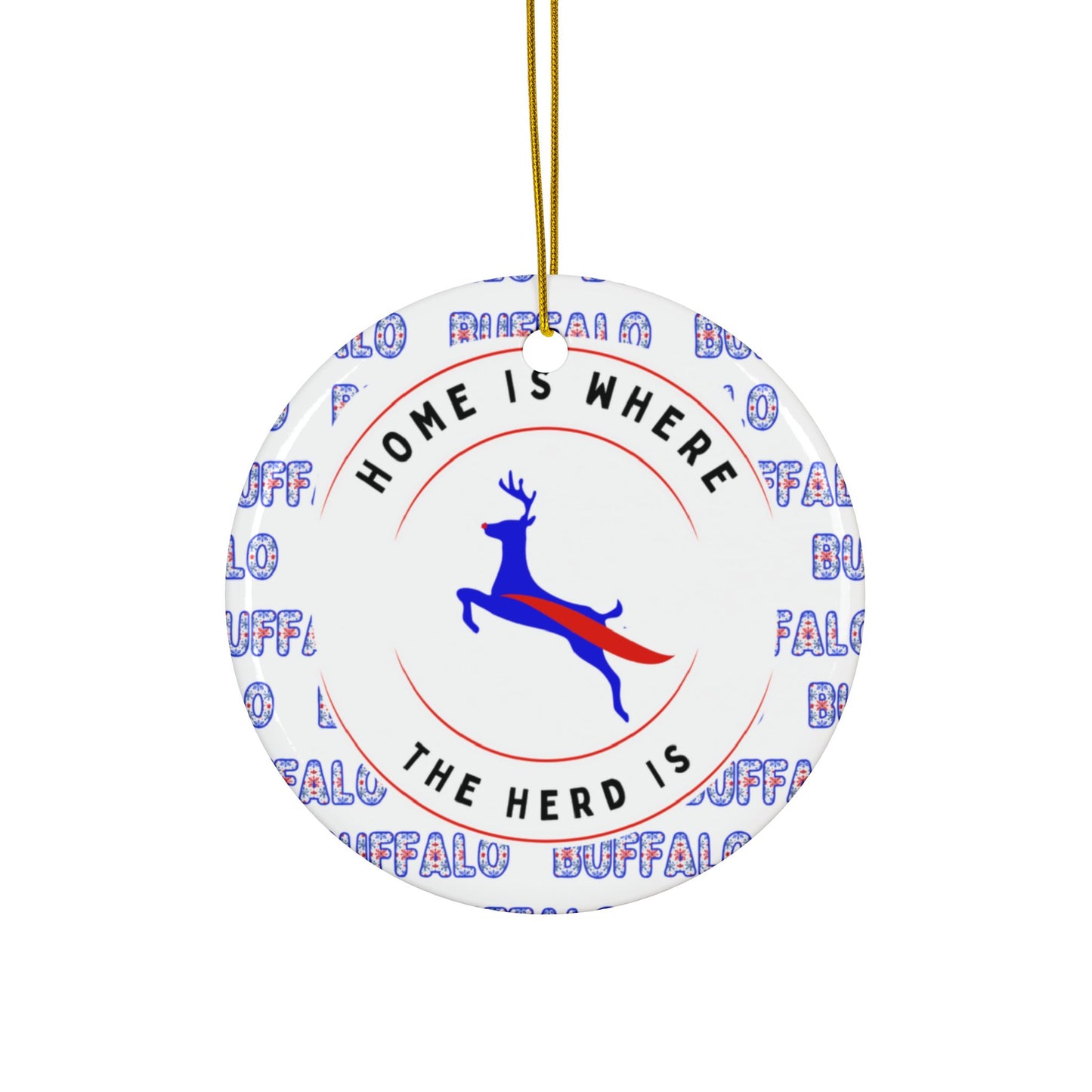 Home is Where the Herd Is! Watercolor Stripe Ceramic Ornament: 2-Side Print, Available in (1pc, 3pcs, 5pcs, 10pcs)