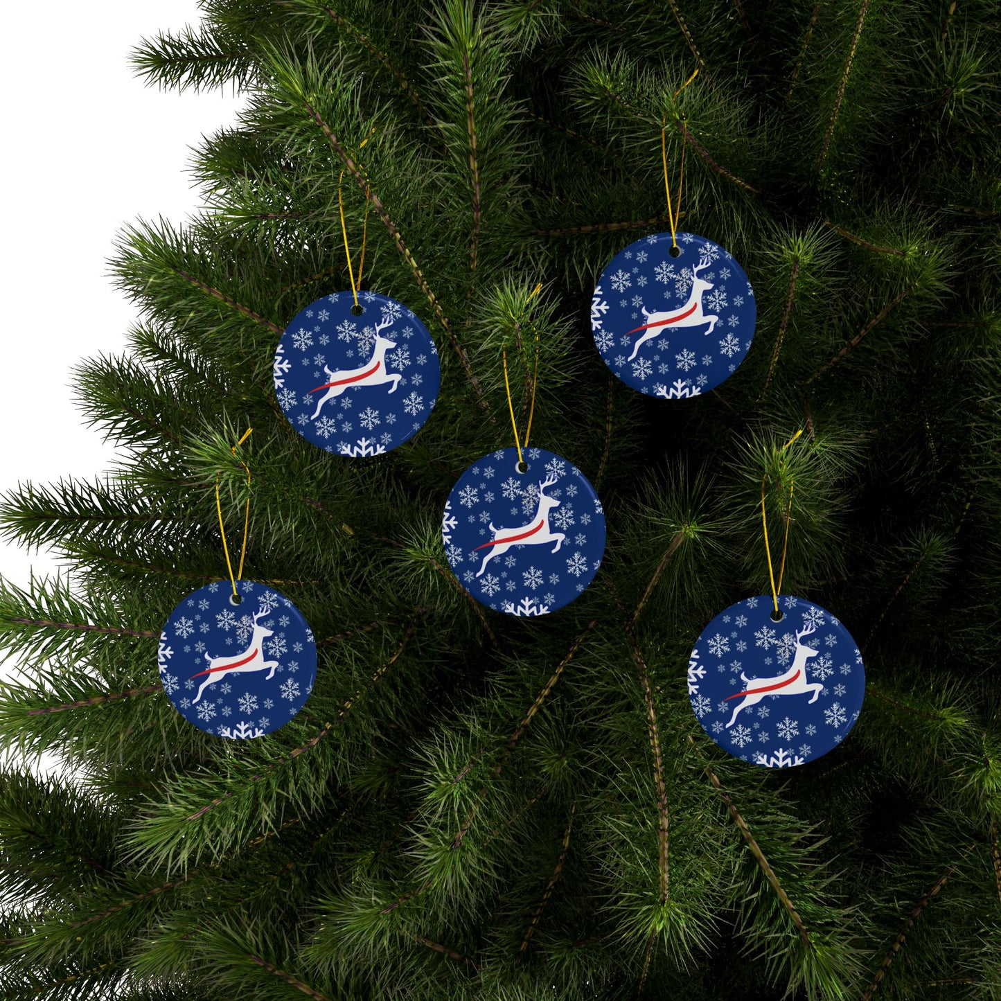 Buffalo Blue Deer Ceramic Ornament: 2-Side Print, Available in (1pc, 3pcs, 5pcs, 10pcs)