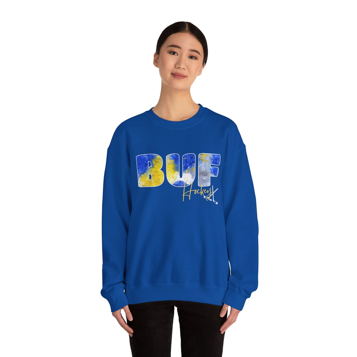 Sabres Paint BUF Watercolor Unisex Heavy Blend™ Crewneck Sweatshirt