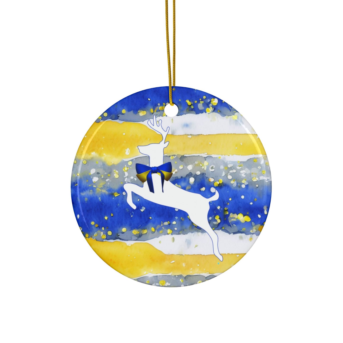 Buffalo Sabres Reindeer Watercolor Stripe Ceramic Ornament: 2-Side Print, Available in (1pc, 3pcs, 5pcs, 10pcs)