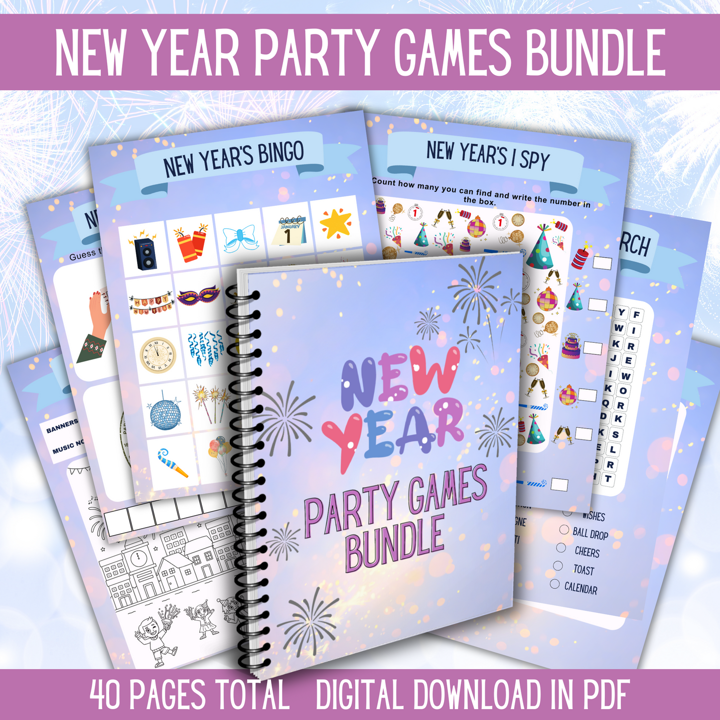New Years Packet of Games, Coloring and Kids Crafts
