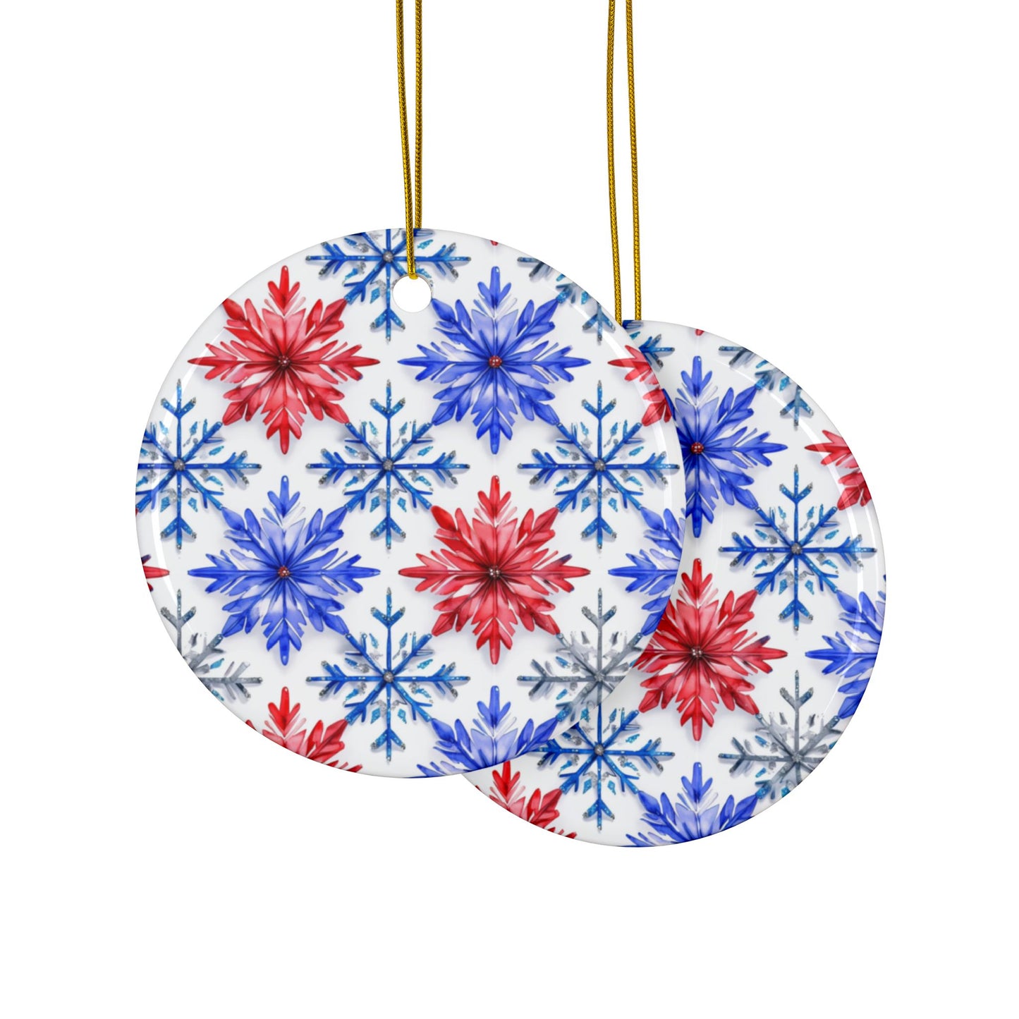 Buffalo Snowflake Watercolor Stripe Ceramic Ornament: 2-Side Print, Available in (1pc, 3pcs, 5pcs, 10pcs)