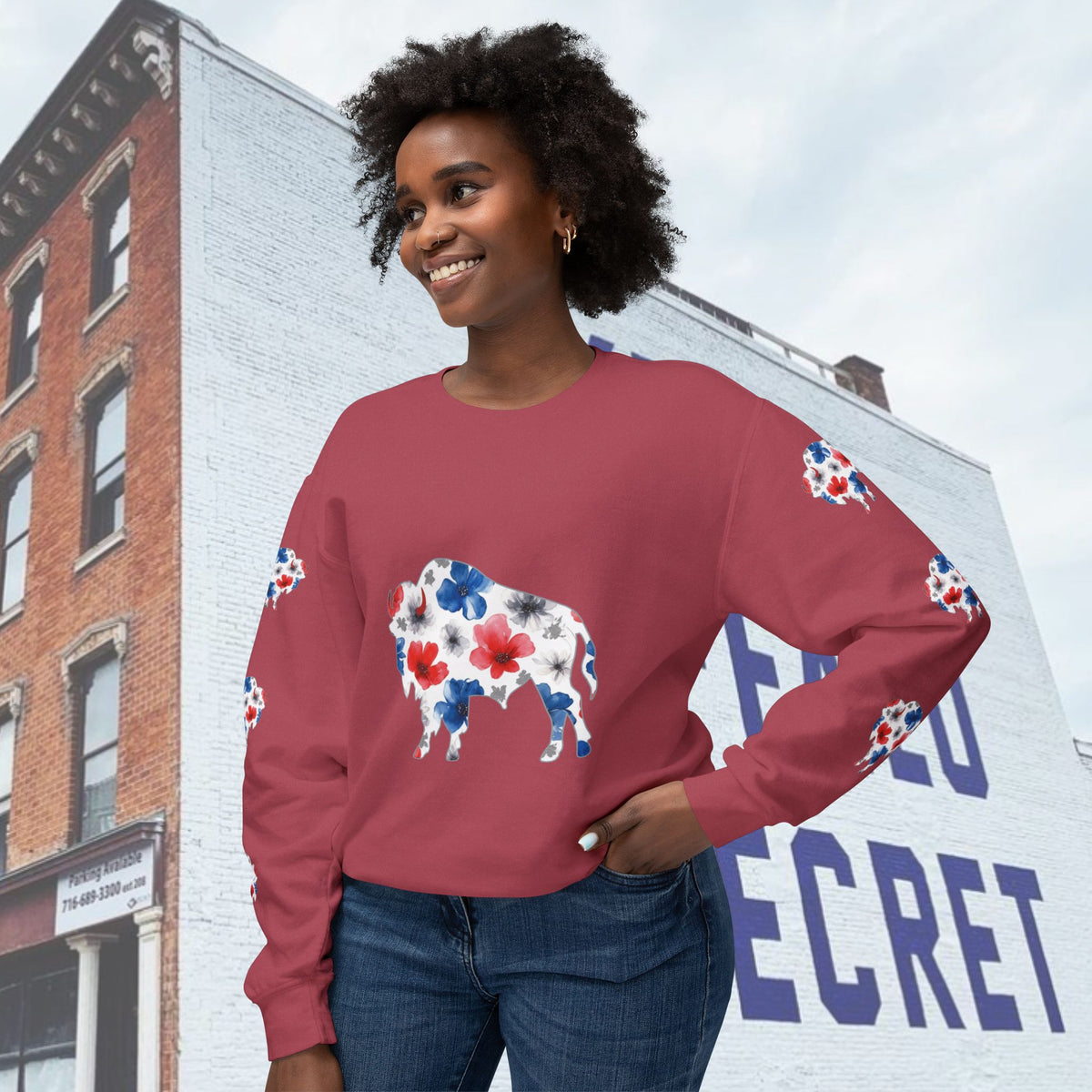 Watercolor Buffalo Football Unisex Lightweight Crewneck Sweatshirt