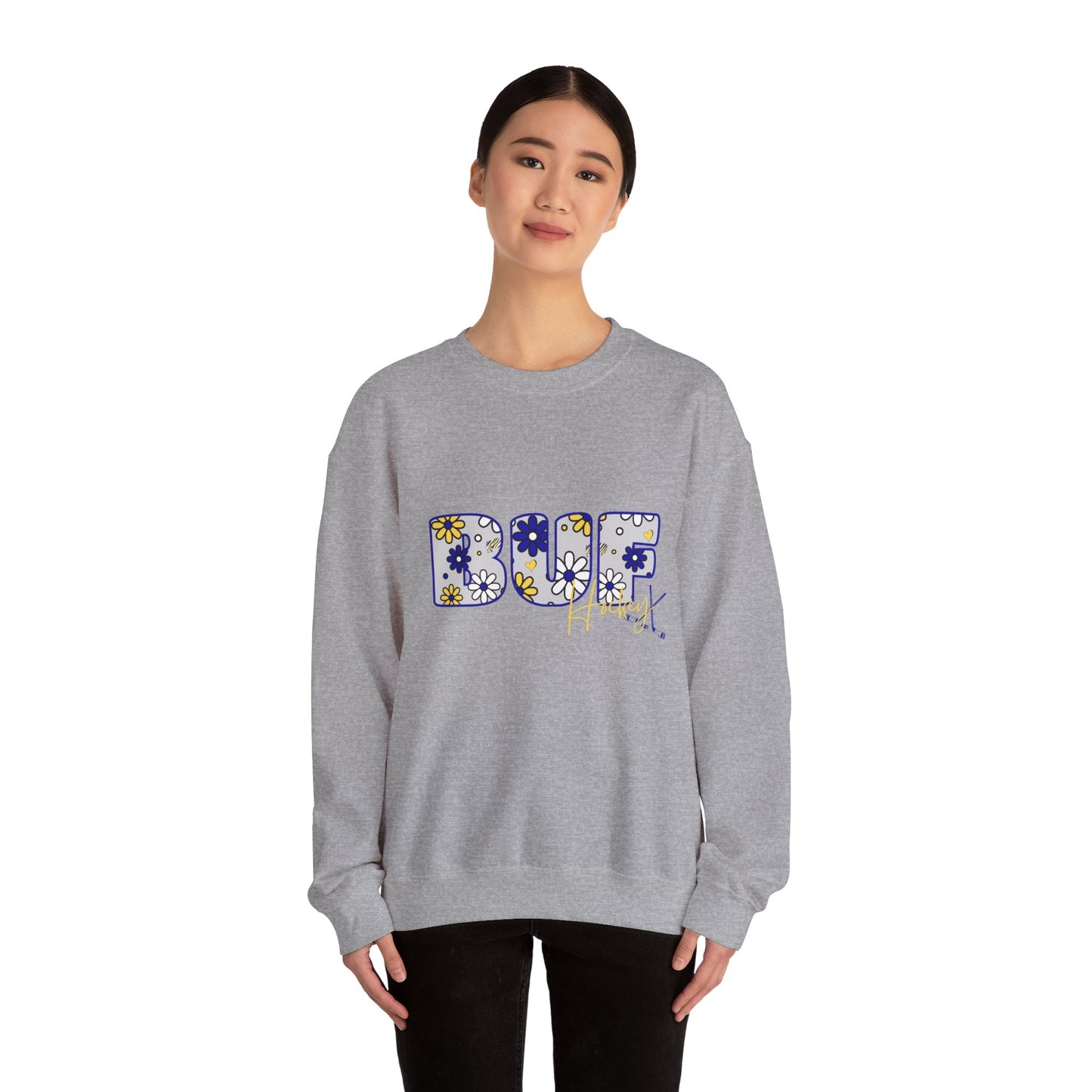 BUF Sabres Unisex Heavy Blend™ Crewneck Sweatshirt ~ Flower Power Design