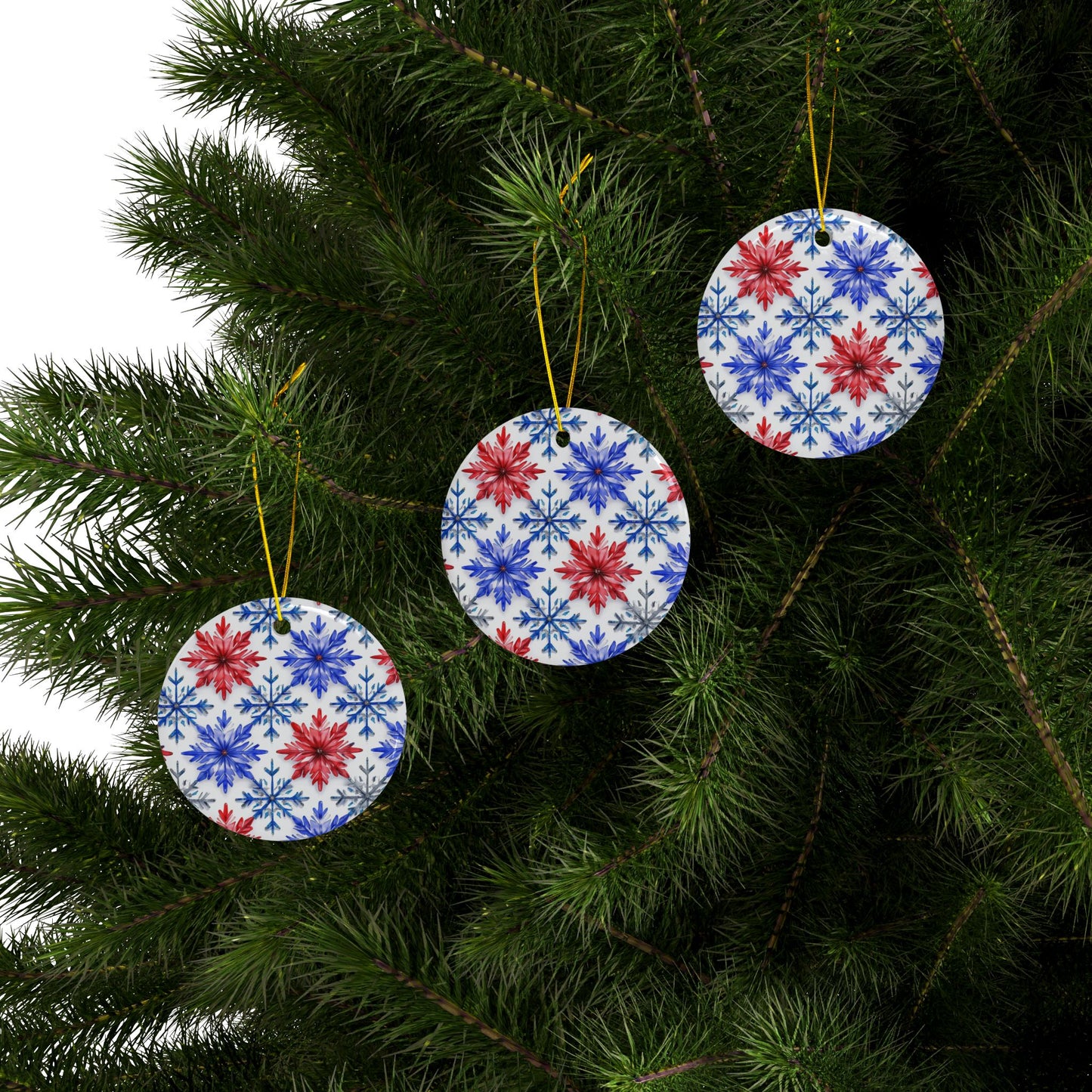 Buffalo Snowflake Watercolor Stripe Ceramic Ornament: 2-Side Print, Available in (1pc, 3pcs, 5pcs, 10pcs)