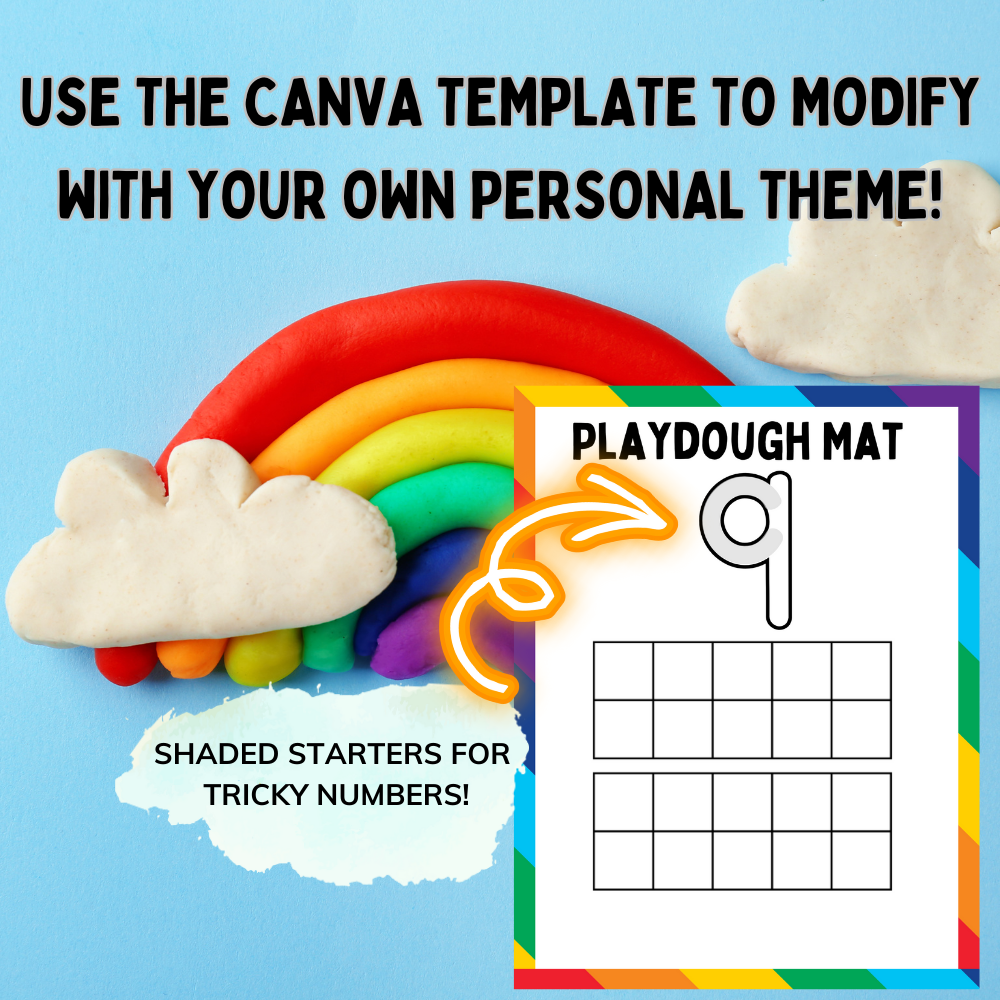 Playdough Mats 1-20 plus free gift and CANVA TEMPLATE