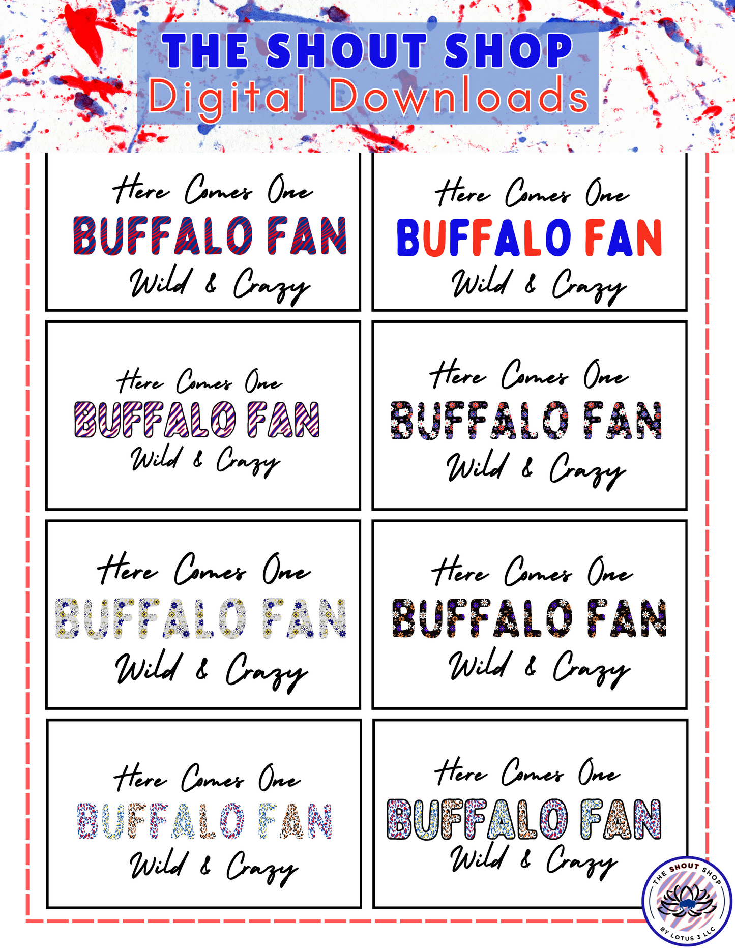 Buffalo Sports Digital Downloads COLLECTION #1: INCLUDES 8 BUFFALO THEMED DIGITAL DOWNLOAD FILES THAT COME IN PNG FORMAT