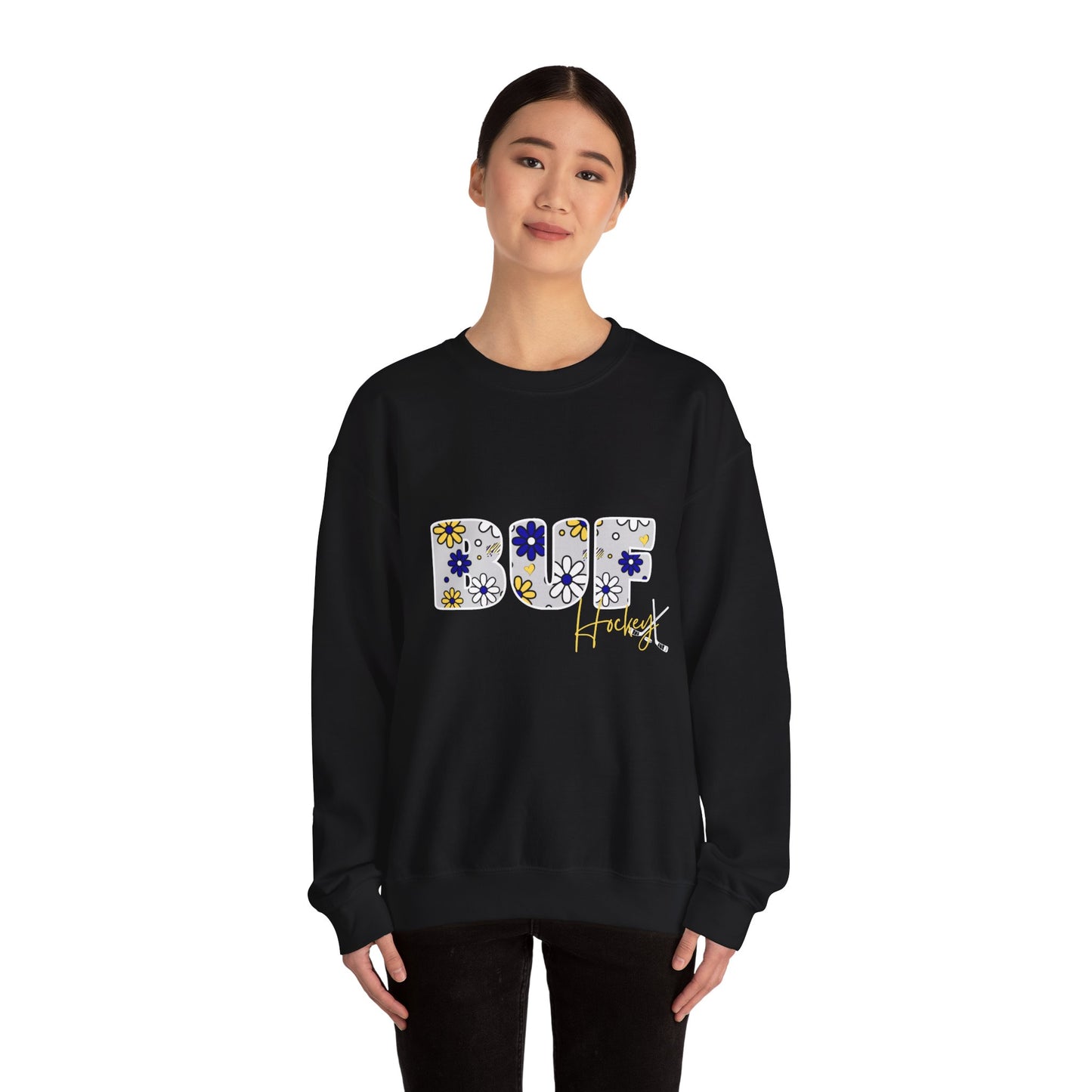 BUF Sabres Unisex Heavy Blend™ Crewneck Sweatshirt ~ Flower Power Design