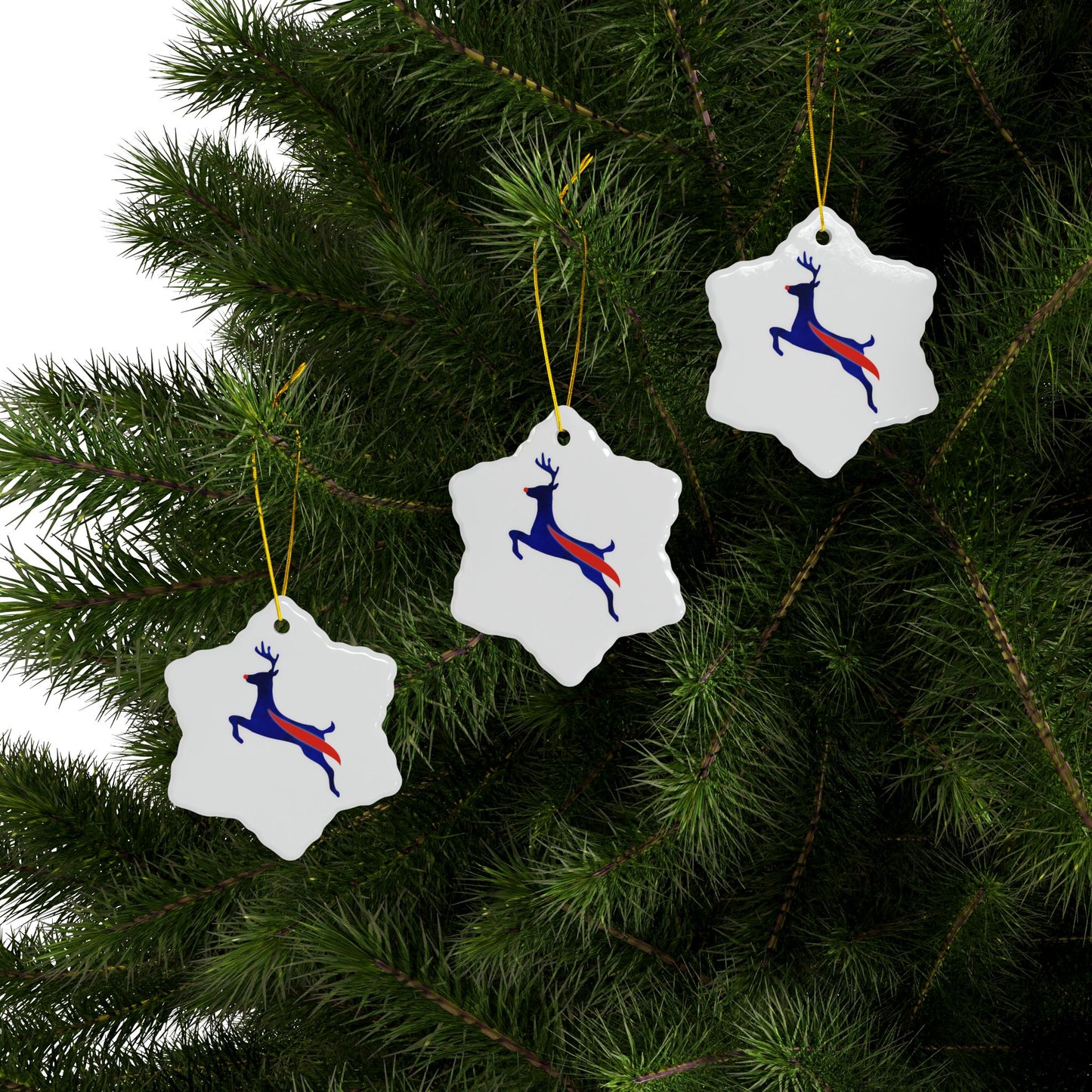 Buffalo Bills Reindeer Watercolor Ceramic Ornament: 2-Side Print, Available in (1pc, 3pcs, 5pcs, 10pcs)