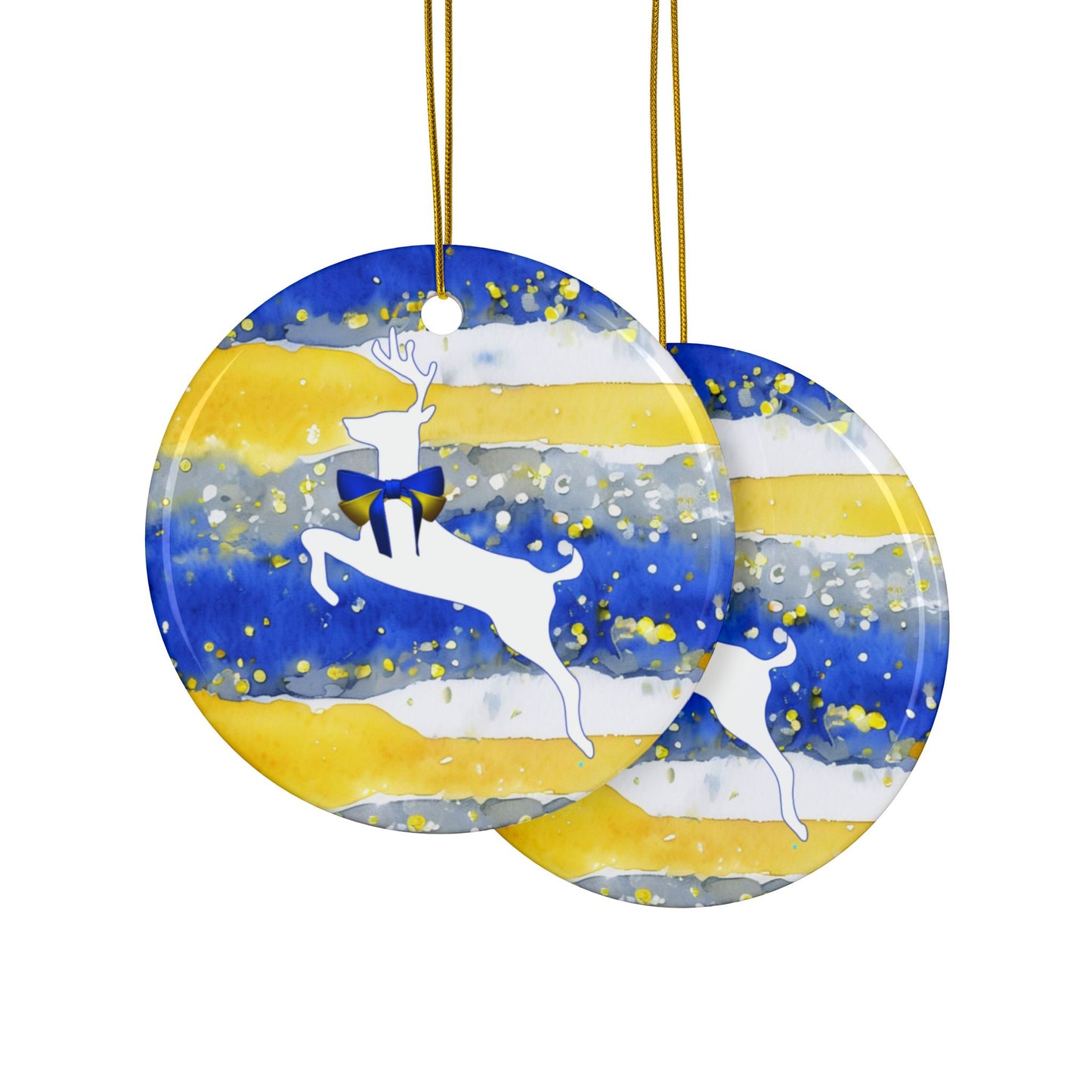 Buffalo Sabres Reindeer Watercolor Stripe Ceramic Ornament: 2-Side Print, Available in (1pc, 3pcs, 5pcs, 10pcs)