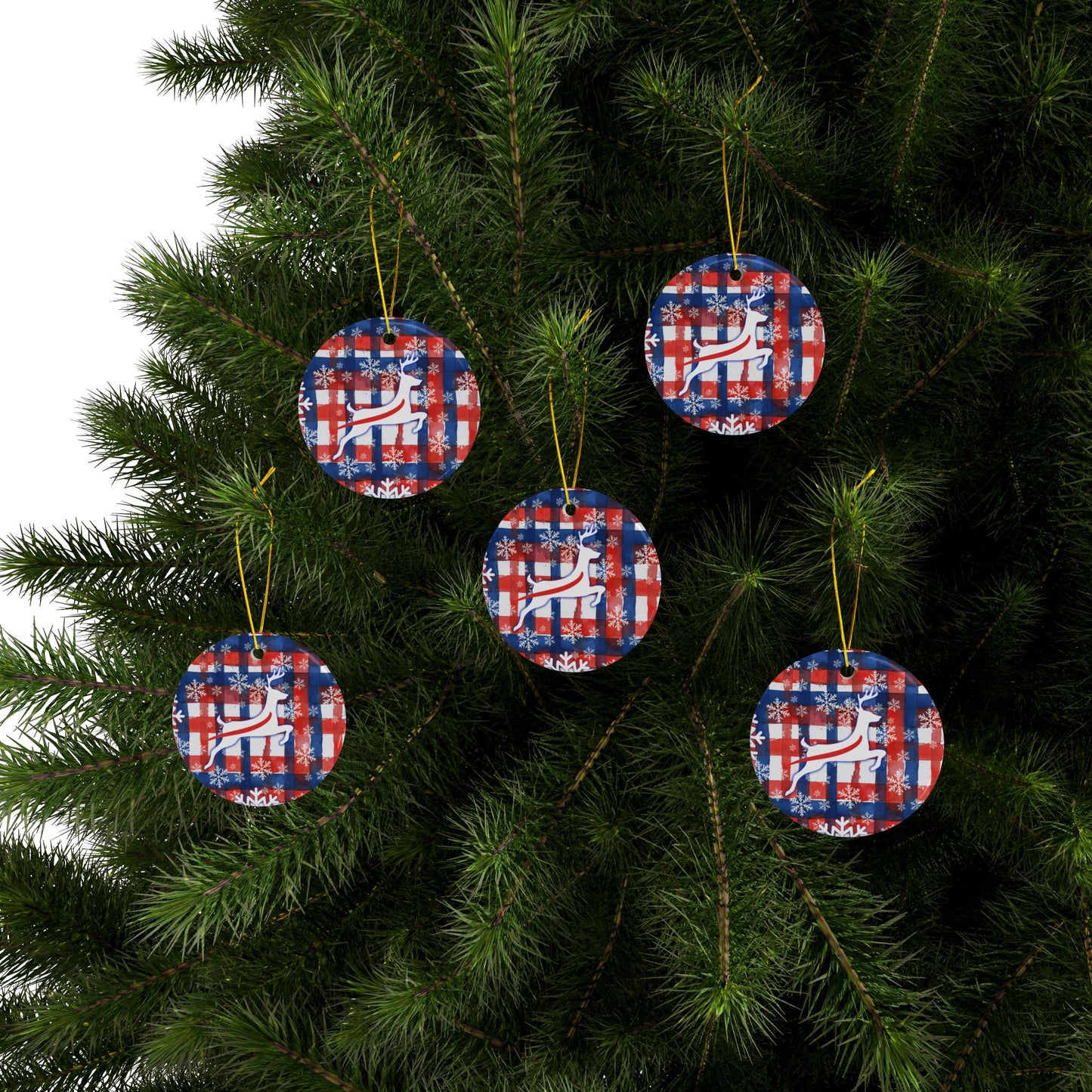 Plaid Watercolor Stripe Ceramic Ornament: 2-Side Print, Available in (1pc, 3pcs, 5pcs, 10pcs)