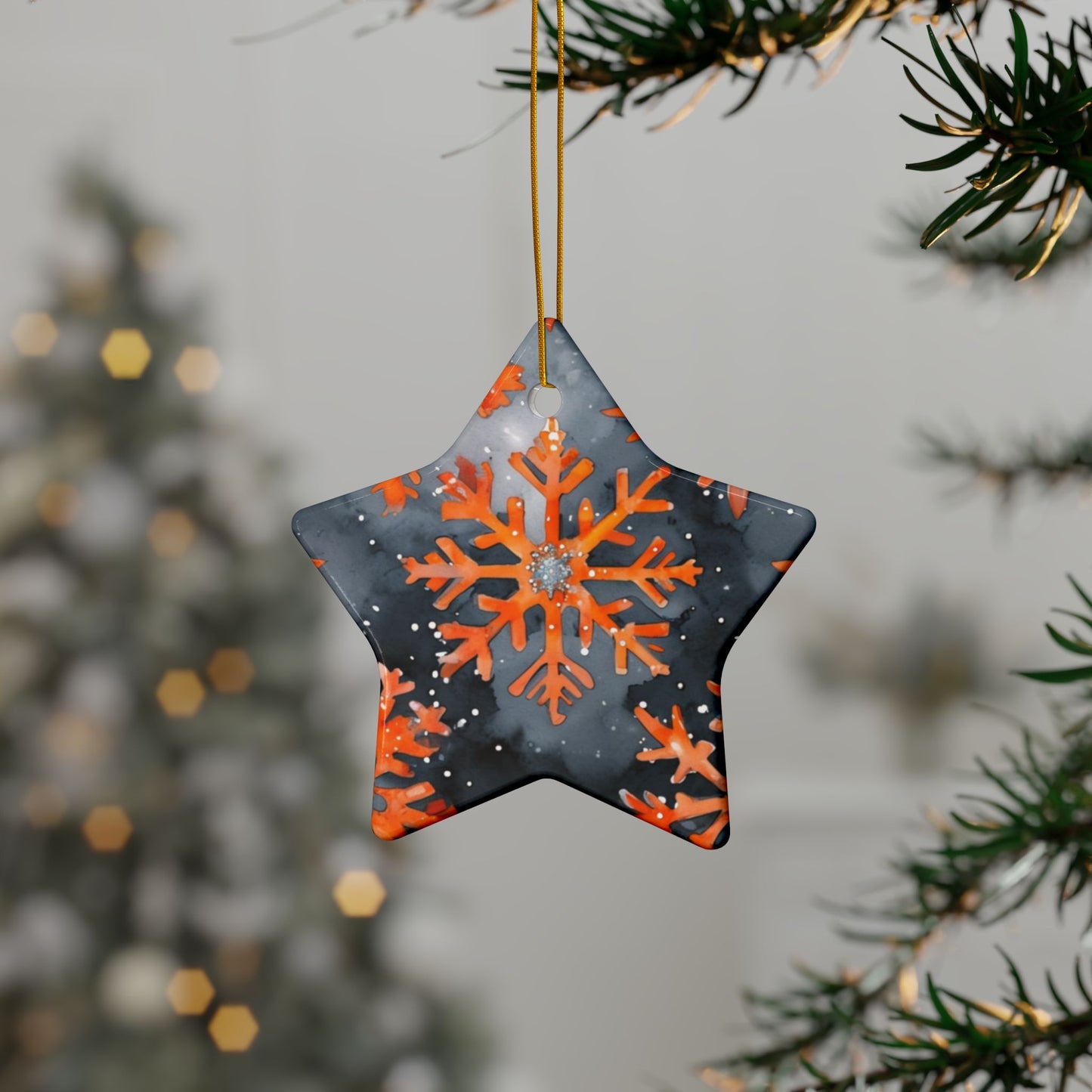 Buffalo Bandits Snowflake Watercolor Ceramic Ornament: 2-Side Print, Available in (1pc, 3pcs, 5pcs, 10pcs)