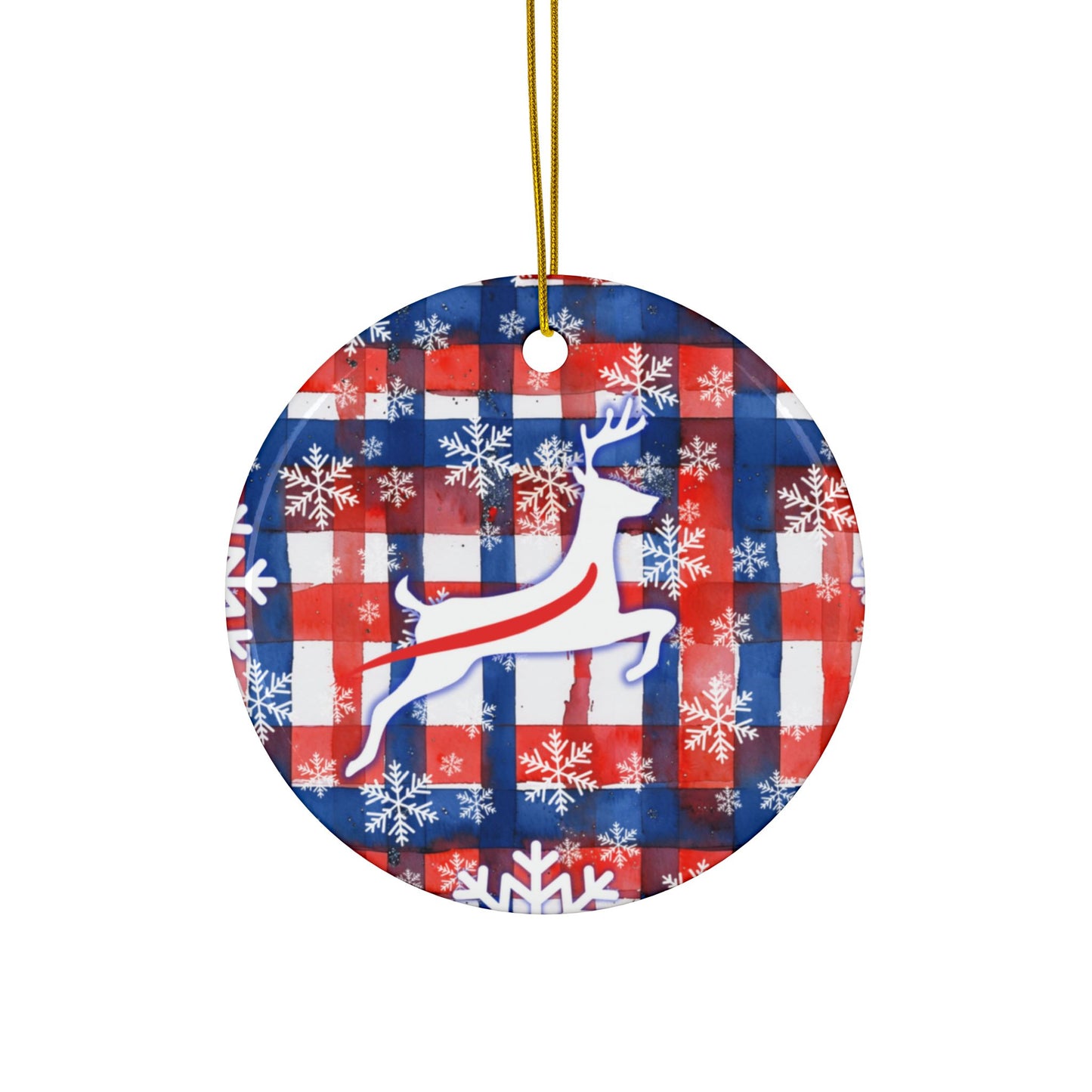 Plaid Watercolor Stripe Ceramic Ornament: 2-Side Print, Available in (1pc, 3pcs, 5pcs, 10pcs)