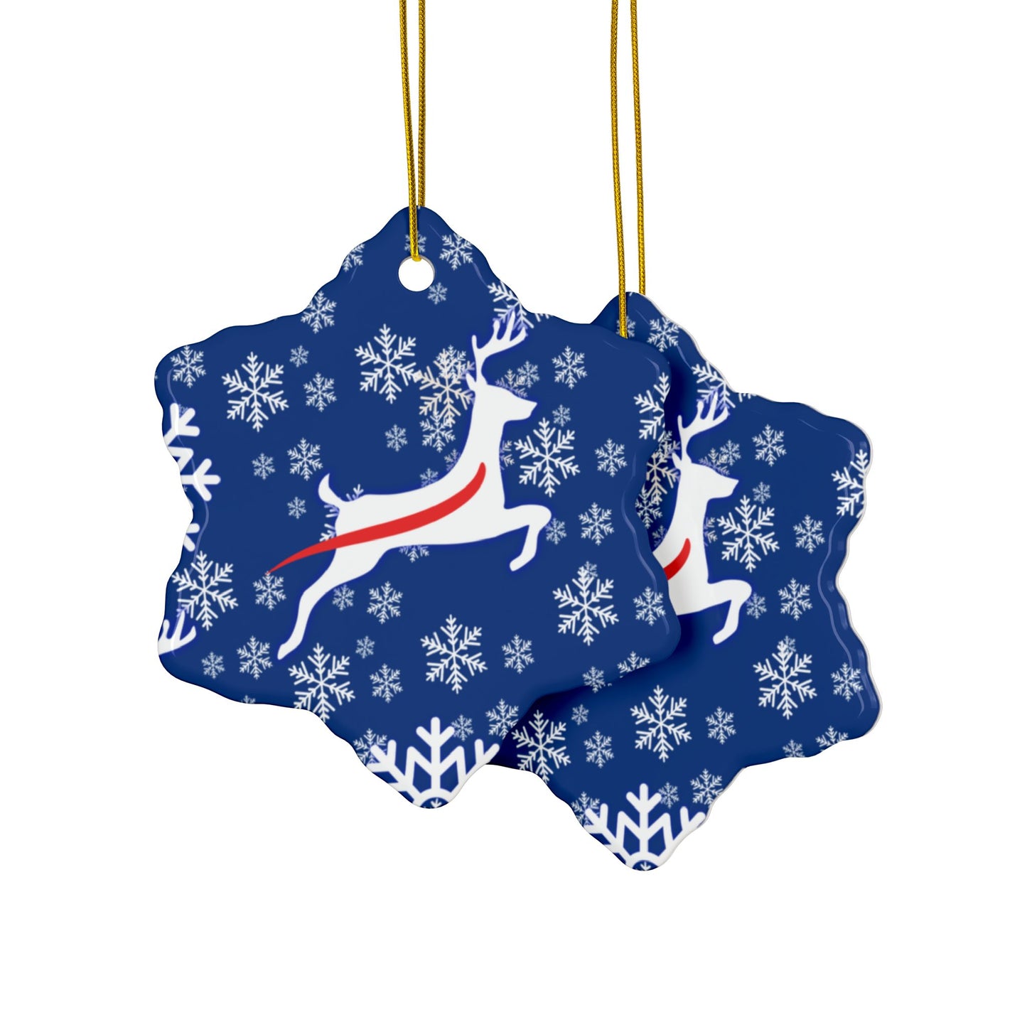 Buffalo Blue Deer Ceramic Ornament: 2-Side Print, Available in (1pc, 3pcs, 5pcs, 10pcs)
