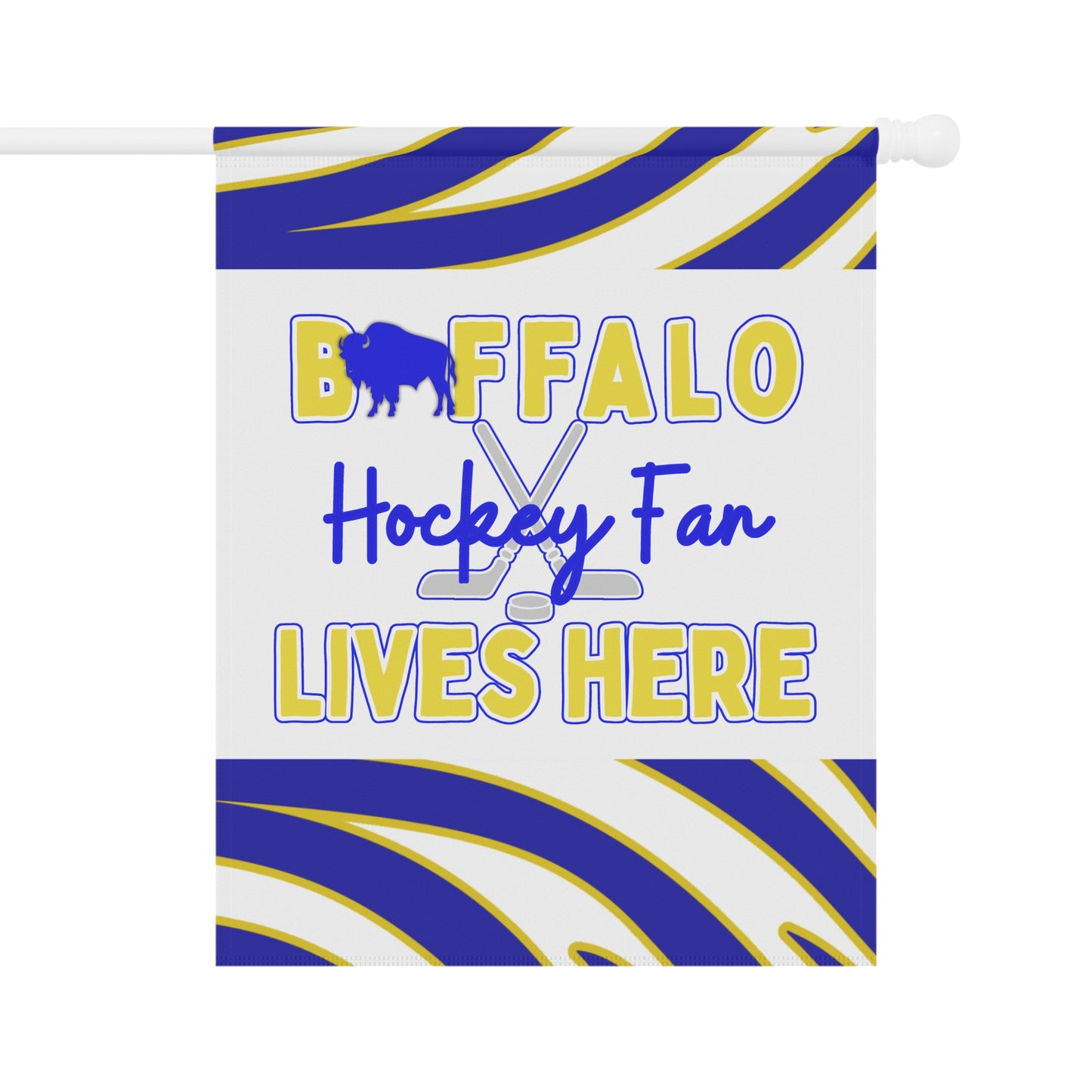 Buffalo Hockey Fan Lives Here  Animal Stripe Garden Flag