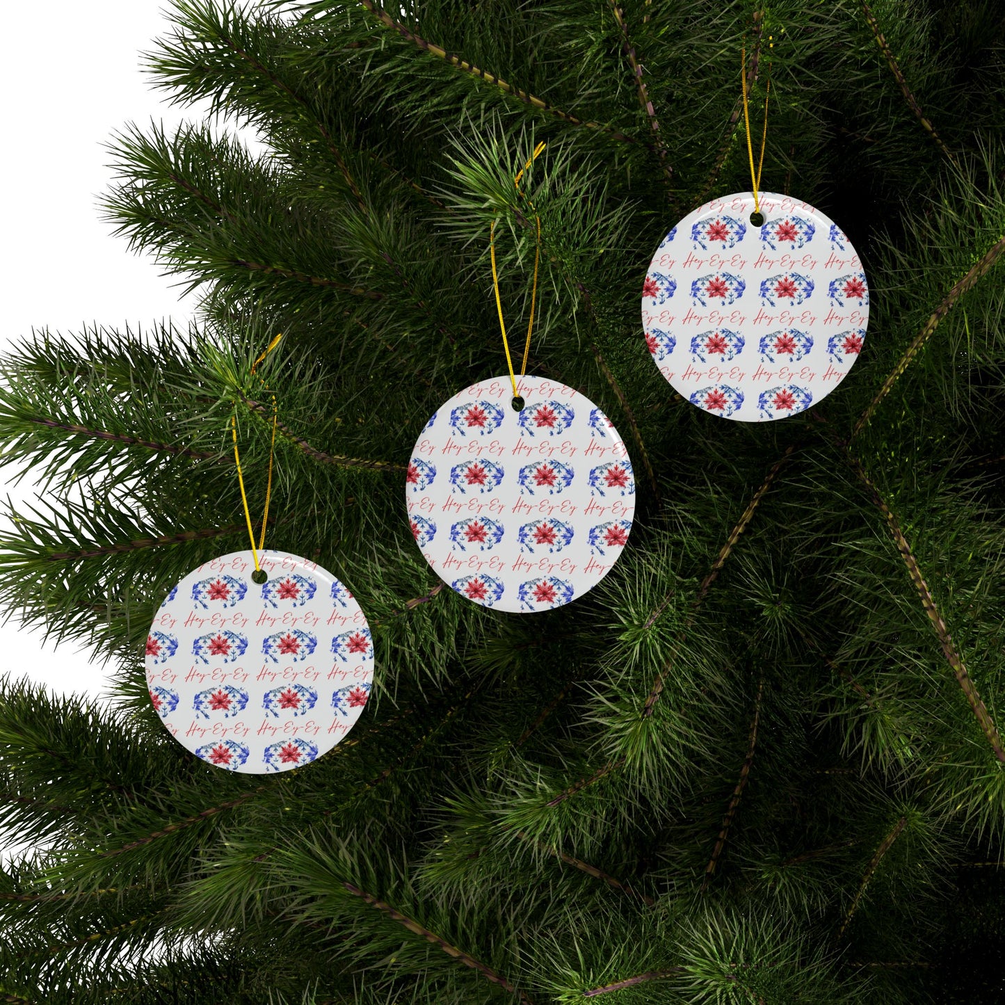 Hey, Ey, Ey, Ey Watercolor Stripe Ceramic Ornament: 2-Side Print, Available in (1pc, 3pcs, 5pcs, 10pcs)