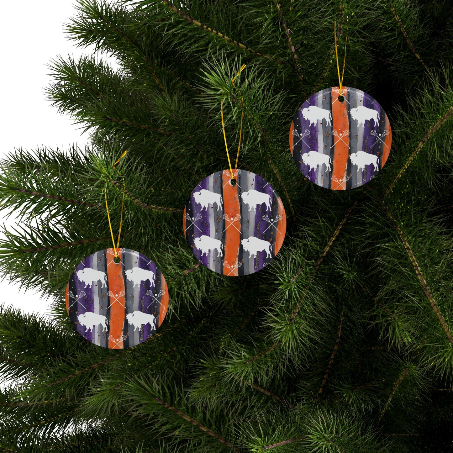 Buffalo Bandits Watercolor Stripe Ceramic Ornament: 2-Side Print, Available in (1pc, 3pcs, 5pcs, 10pcs)