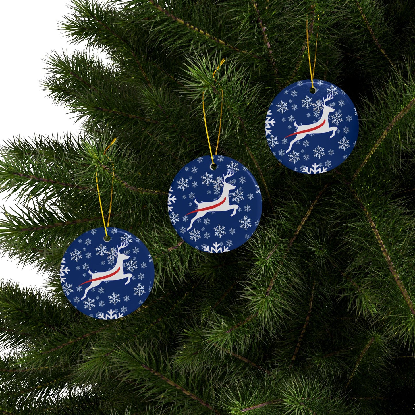 Buffalo Blue Deer Ceramic Ornament: 2-Side Print, Available in (1pc, 3pcs, 5pcs, 10pcs)