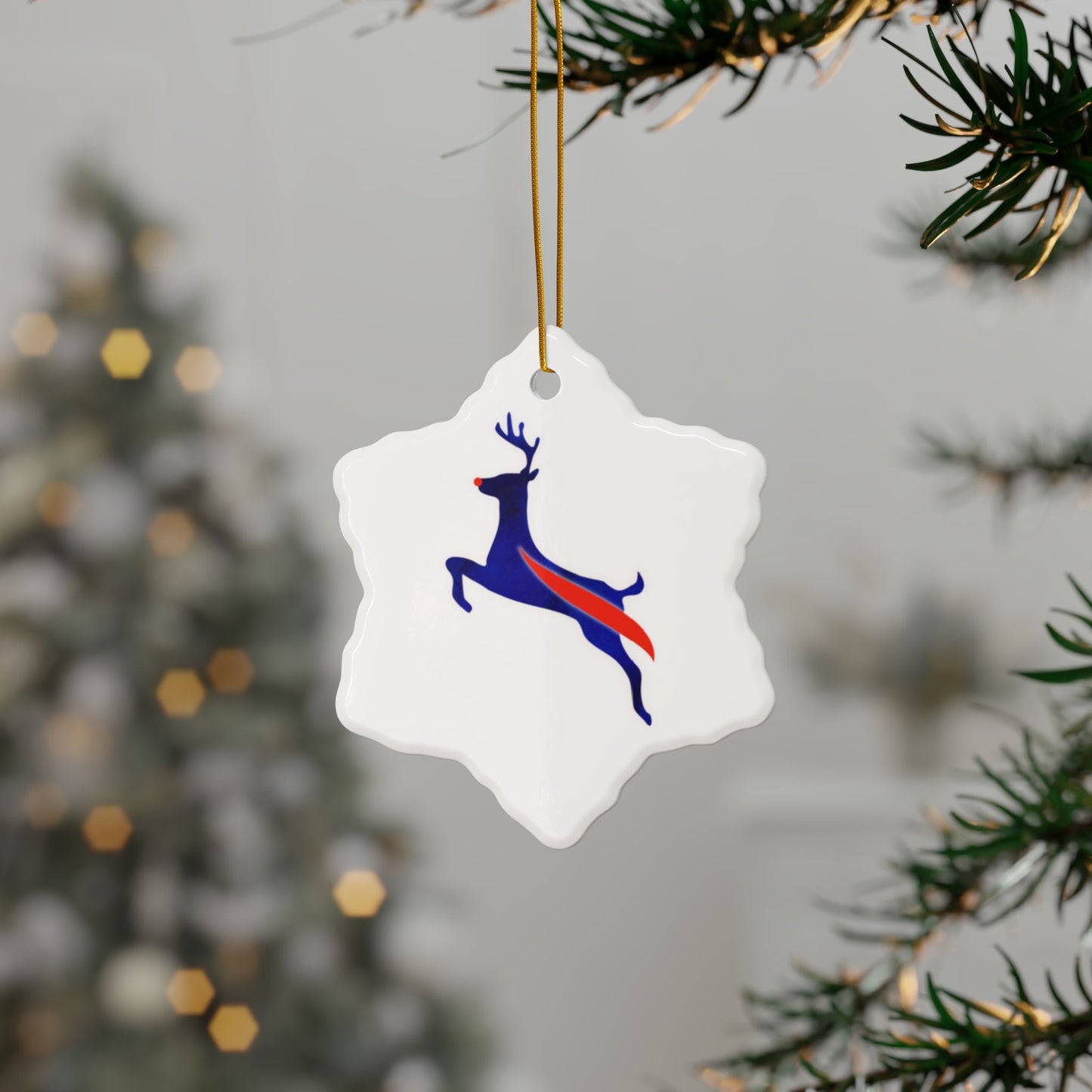 Buffalo Bills Reindeer Watercolor Ceramic Ornament: 2-Side Print, Available in (1pc, 3pcs, 5pcs, 10pcs)