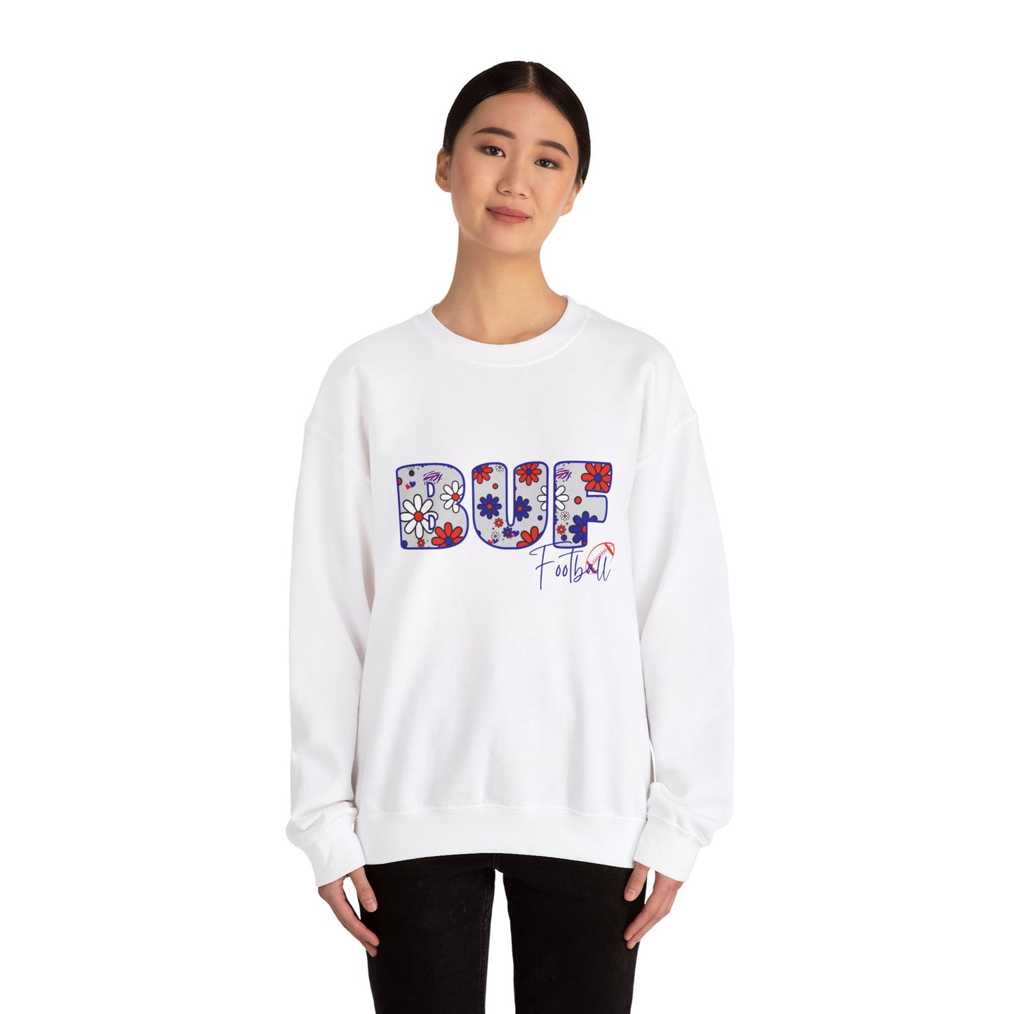 BUF Bills Unisex Heavy Blend™ Crewneck Sweatshirt ~ Flower Power Design