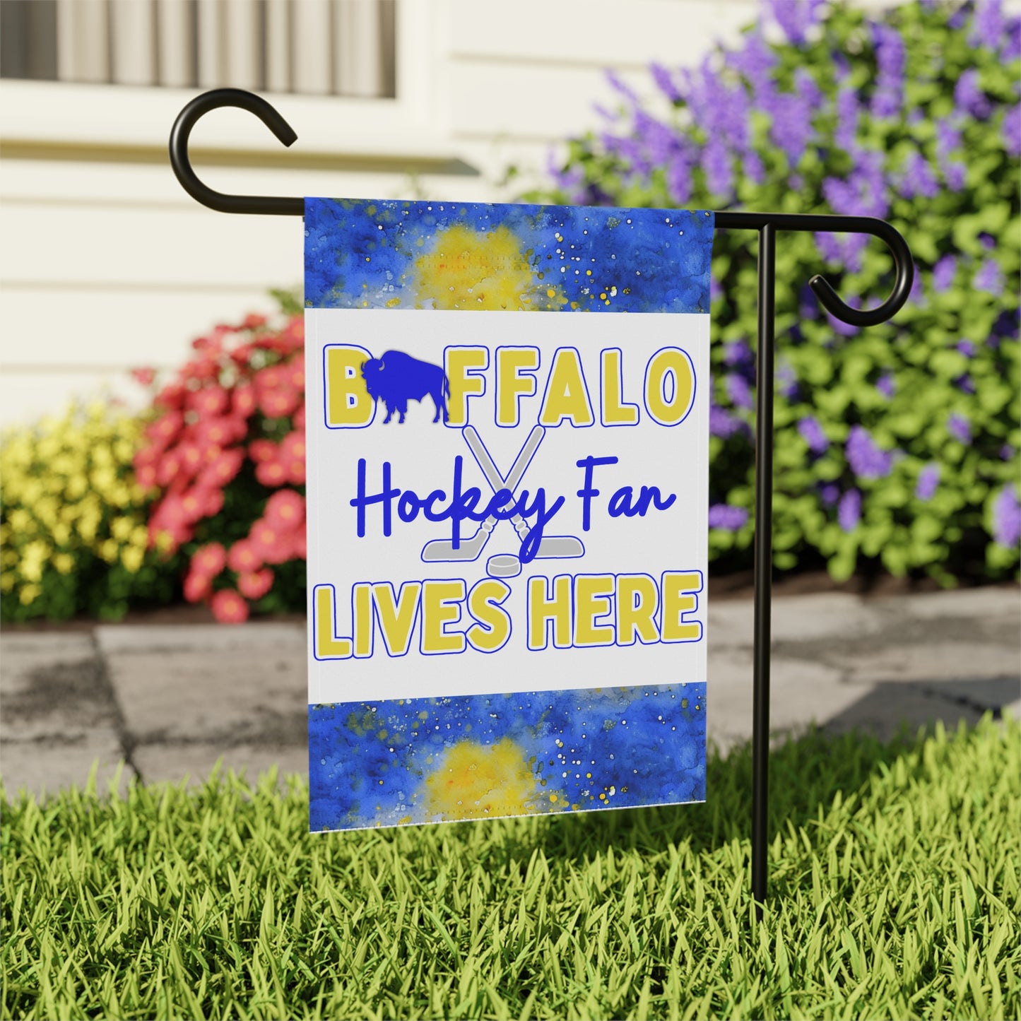 Buffalo Hockey Fan Lives Here Garden Flag