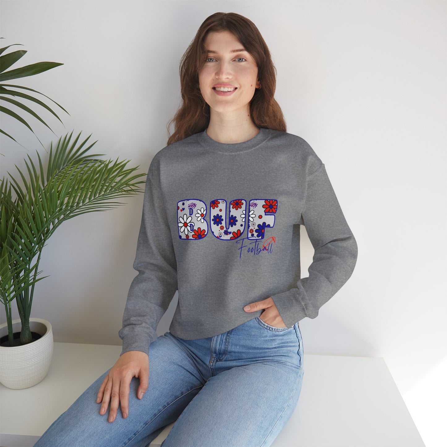 BUF Bills Unisex Heavy Blend™ Crewneck Sweatshirt ~ Flower Power Design