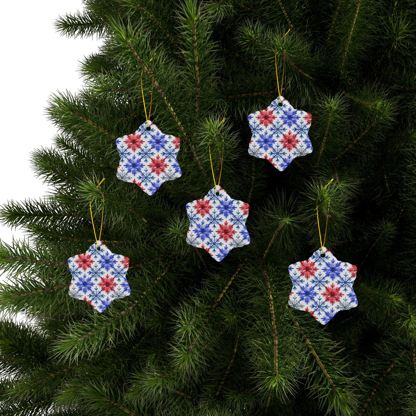 Buffalo Snowflake Watercolor Stripe Ceramic Ornament: 2-Side Print, Available in (1pc, 3pcs, 5pcs, 10pcs)