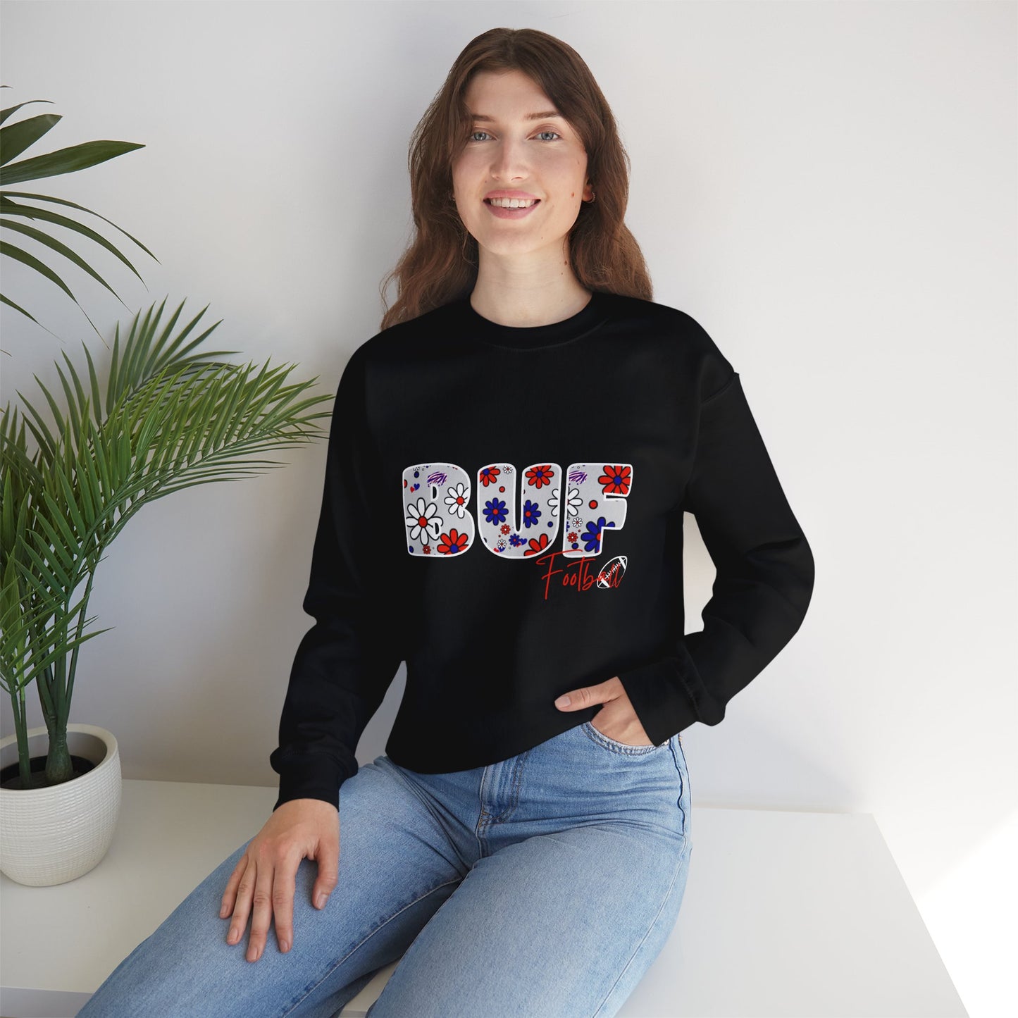 BUF Bills Unisex Heavy Blend™ Crewneck Sweatshirt ~ Flower Power Design