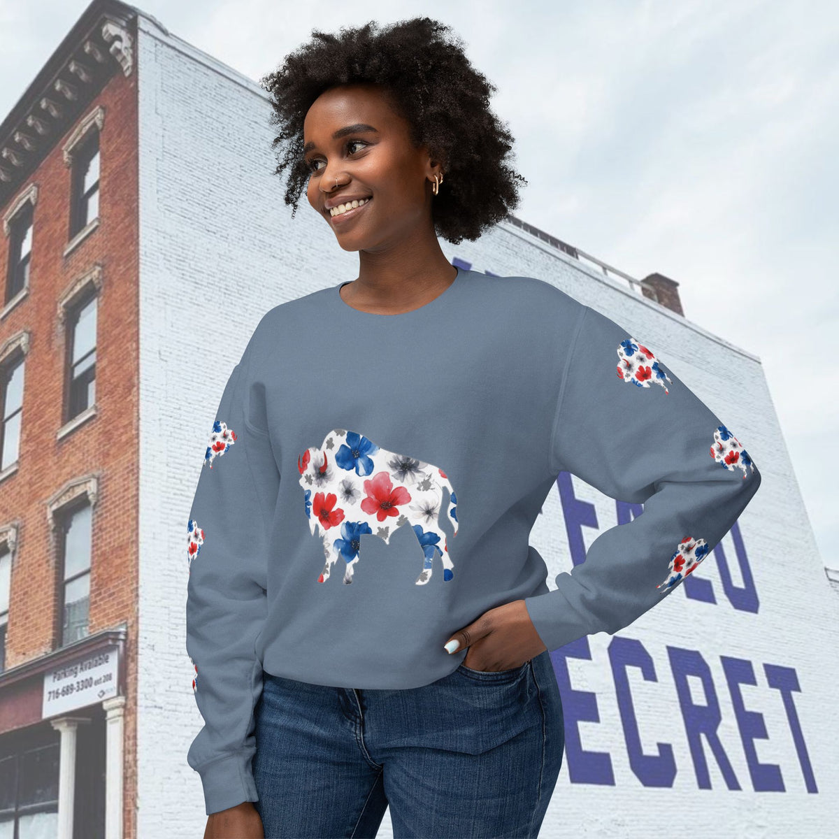 Watercolor Buffalo Football Unisex Lightweight Crewneck Sweatshirt
