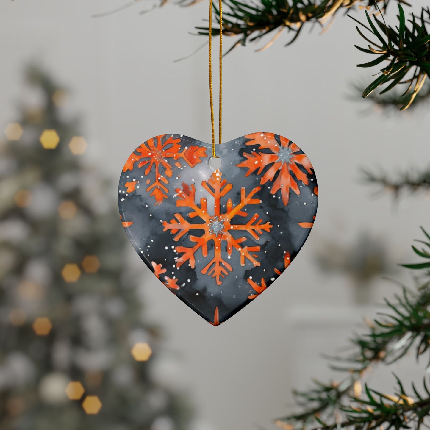 Buffalo Bandits Snowflake Watercolor Ceramic Ornament: 2-Side Print, Available in (1pc, 3pcs, 5pcs, 10pcs)