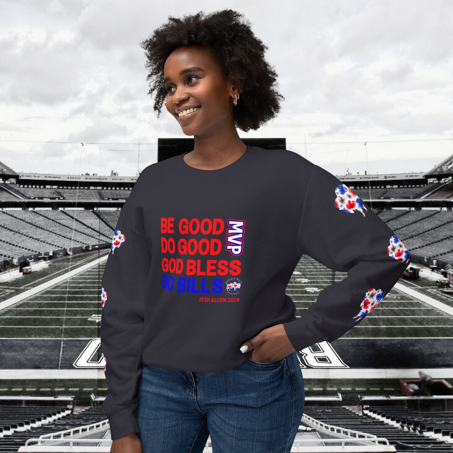 JOSH 2024 MVP "Be Good, Do Good" Buffalo Bills Unisex Lightweight Crewneck Sweatshirt
