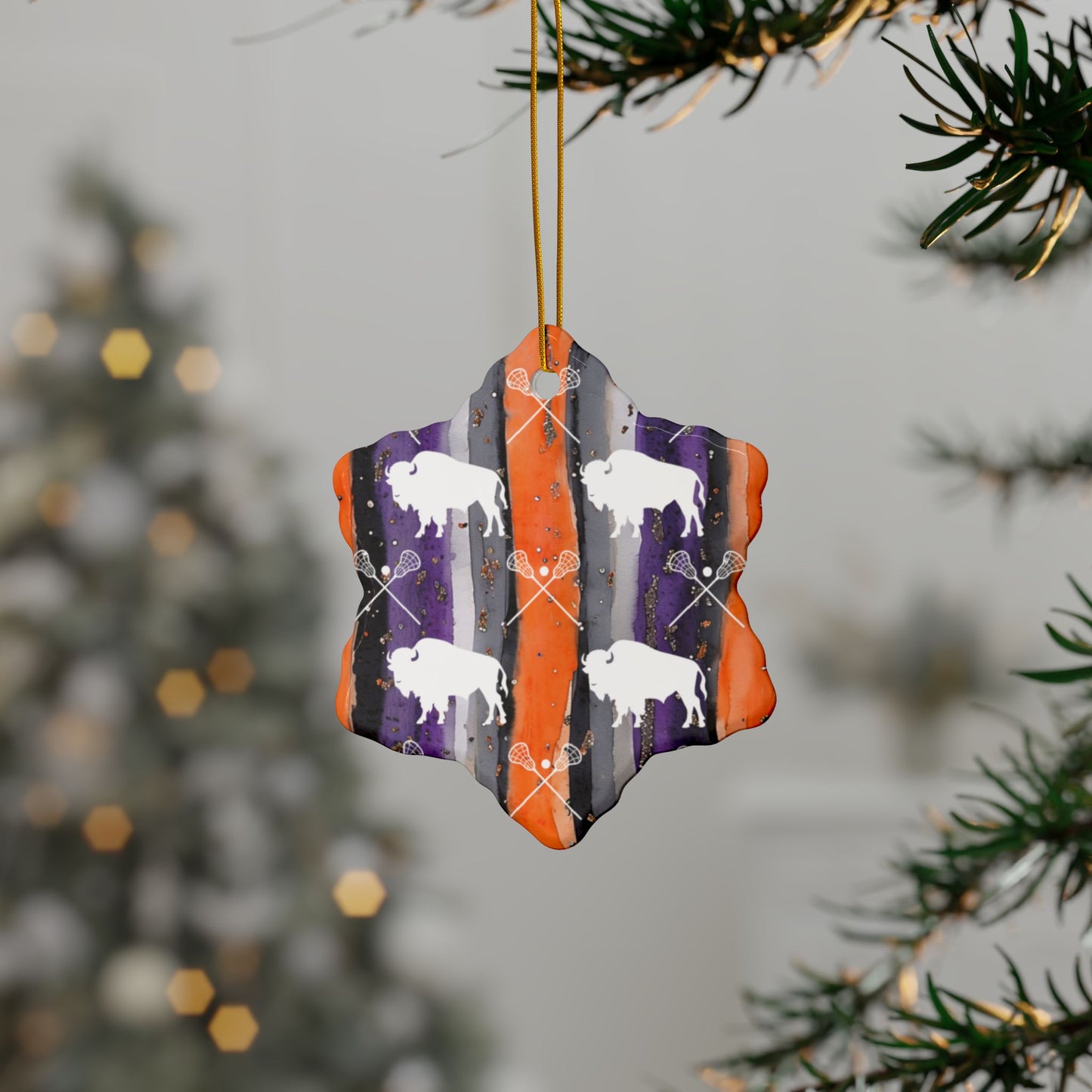 Buffalo Bandits Watercolor Stripe Ceramic Ornament: 2-Side Print, Available in (1pc, 3pcs, 5pcs, 10pcs)