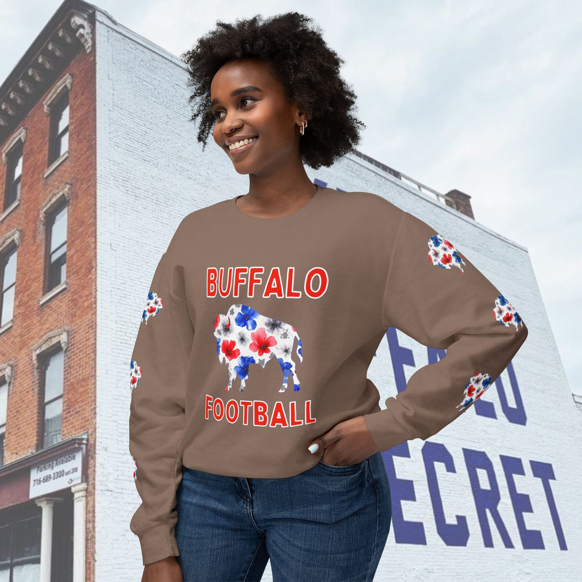 Watercolor Buffalo Football Unisex Lightweight Crewneck Sweatshirt
