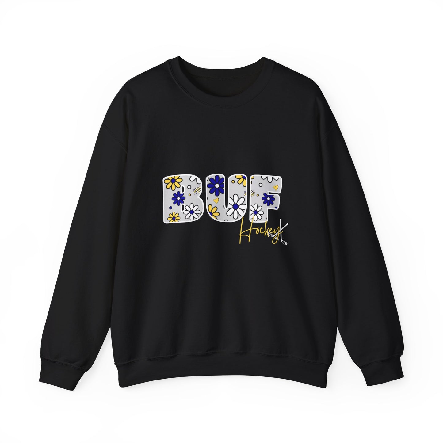 BUF Sabres Unisex Heavy Blend™ Crewneck Sweatshirt ~ Flower Power Design