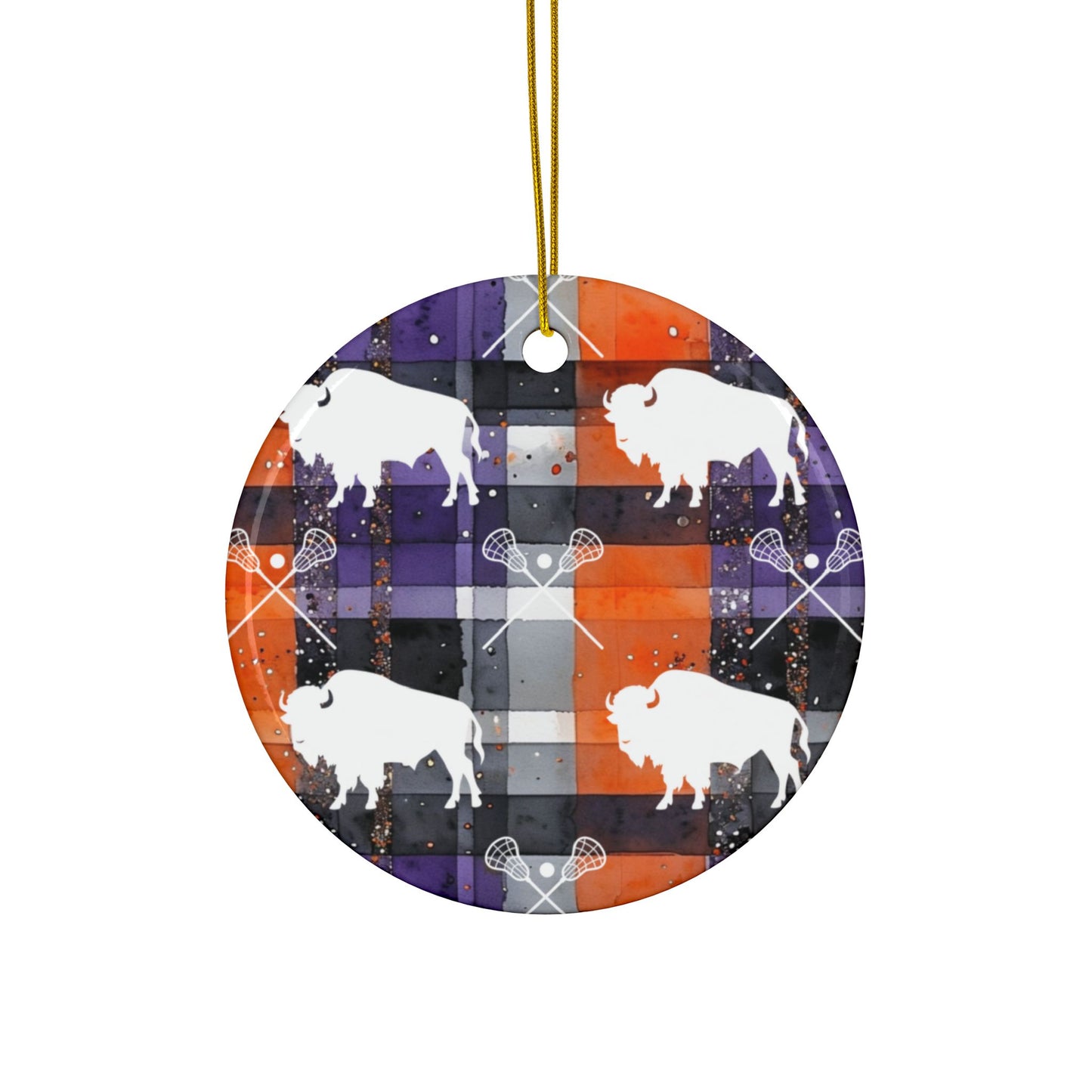 Buffalo Lacrosse Plaid Watercolor Ceramic Ornament: 2-Side Print, Available in (1pc, 3pcs, 5pcs, 10pcs)