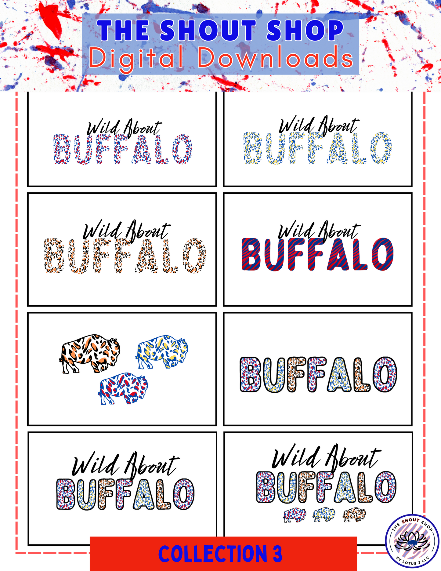 Buffalo Sports Digital Downloads MEGA COLLECTION ALL 13 COLLECTIONS: INCLUDES OVER 100 BUFFALO THEMED DIGITAL DOWNLOAD FILES THAT COME IN PNG FORMAT