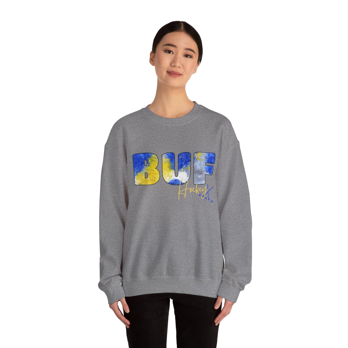 Sabres Paint BUF Watercolor Unisex Heavy Blend™ Crewneck Sweatshirt