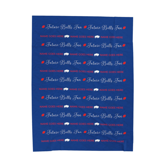 PERSONALIZED FOR FREE WITH BABIES NAME:  Red and Blue Future Bills Fan Velveteen Plush Blanket