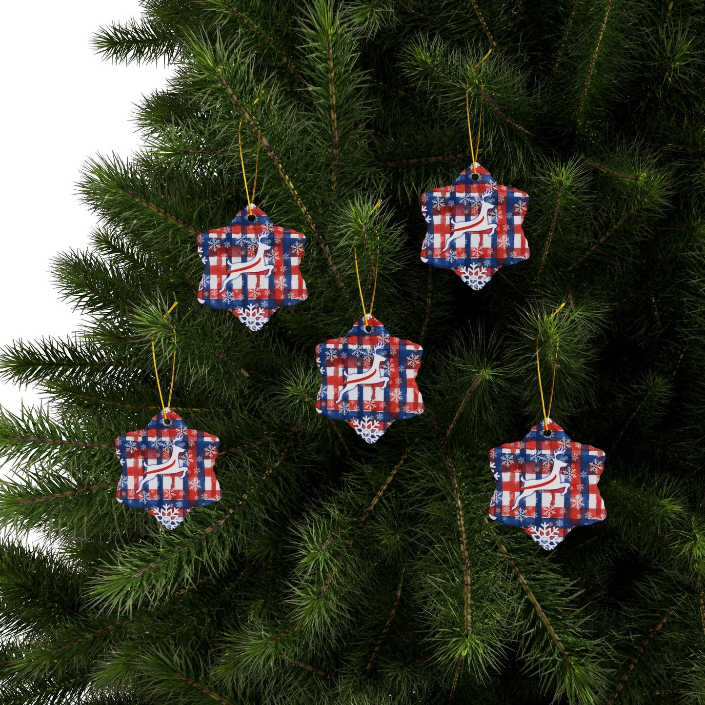 Plaid Watercolor Stripe Ceramic Ornament: 2-Side Print, Available in (1pc, 3pcs, 5pcs, 10pcs)