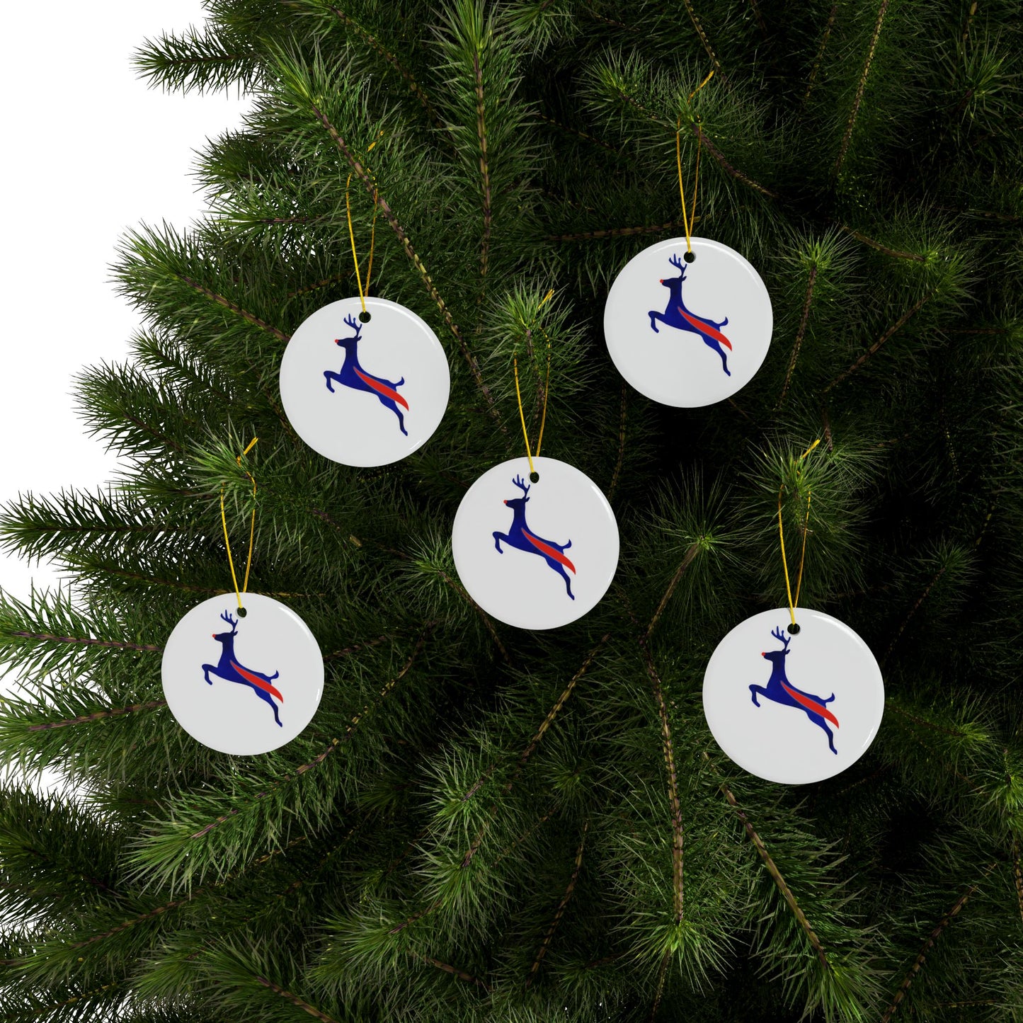 Buffalo Bills Reindeer Watercolor Ceramic Ornament: 2-Side Print, Available in (1pc, 3pcs, 5pcs, 10pcs)