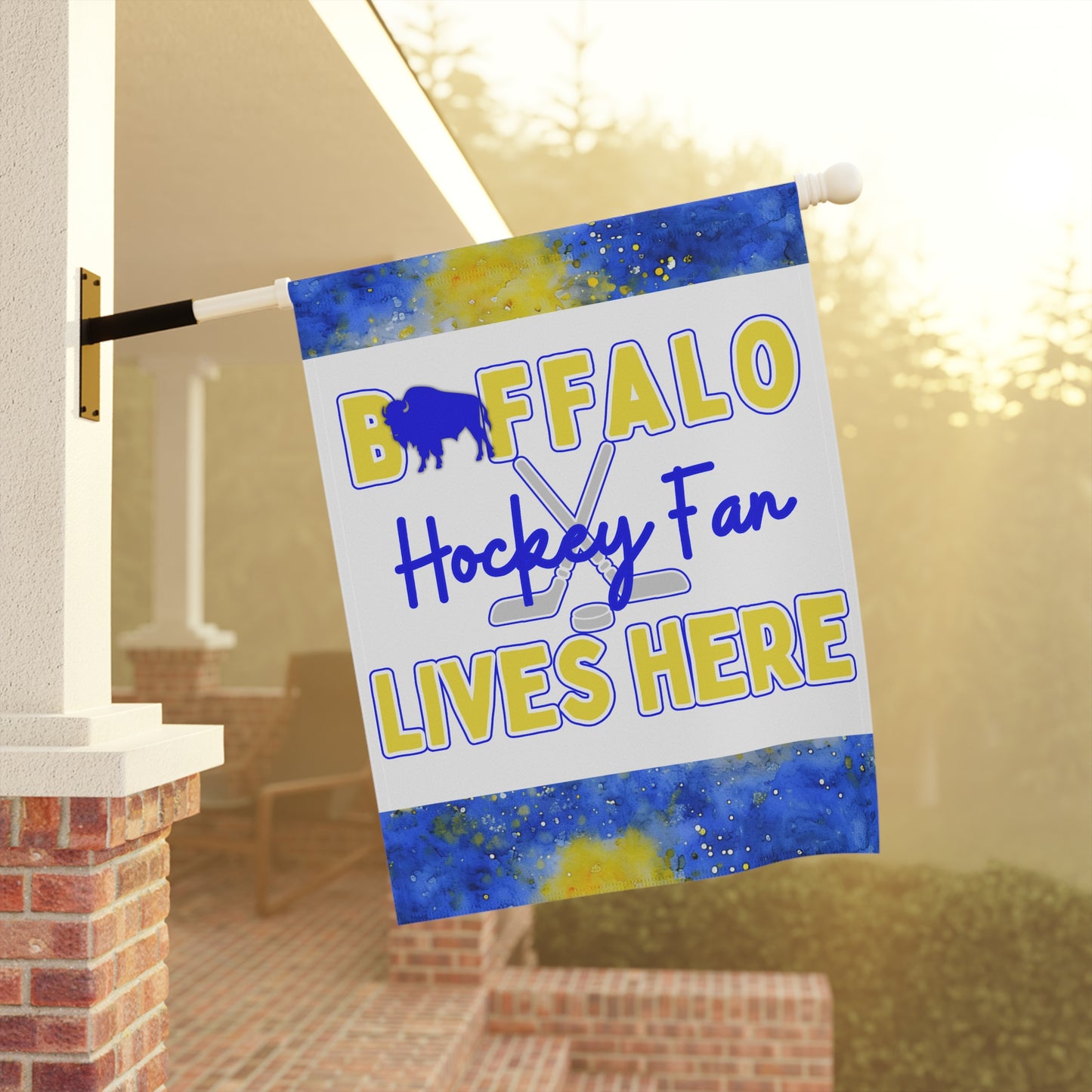 Buffalo Hockey Fan Lives Here Garden Flag