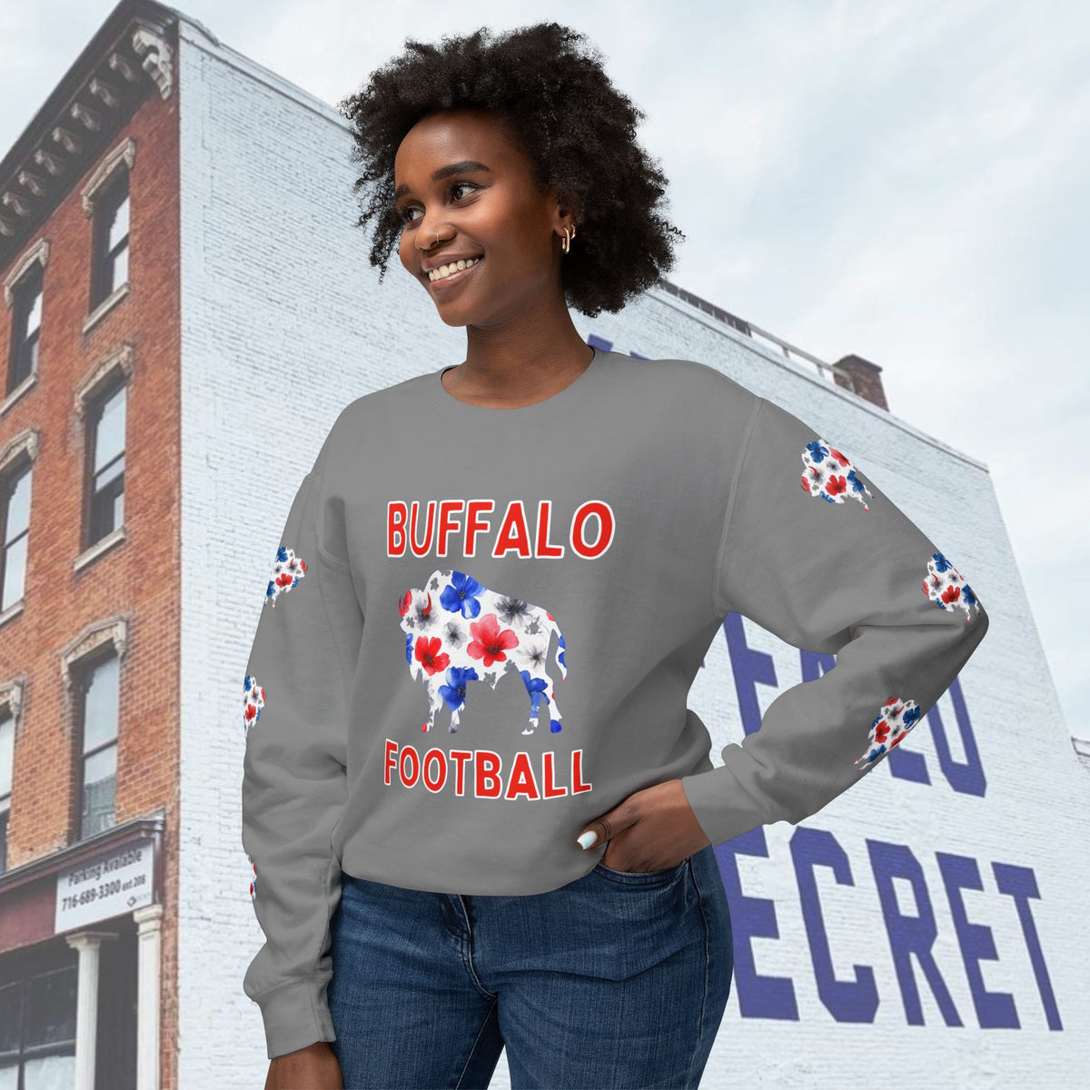 Watercolor Buffalo Football Unisex Lightweight Crewneck Sweatshirt